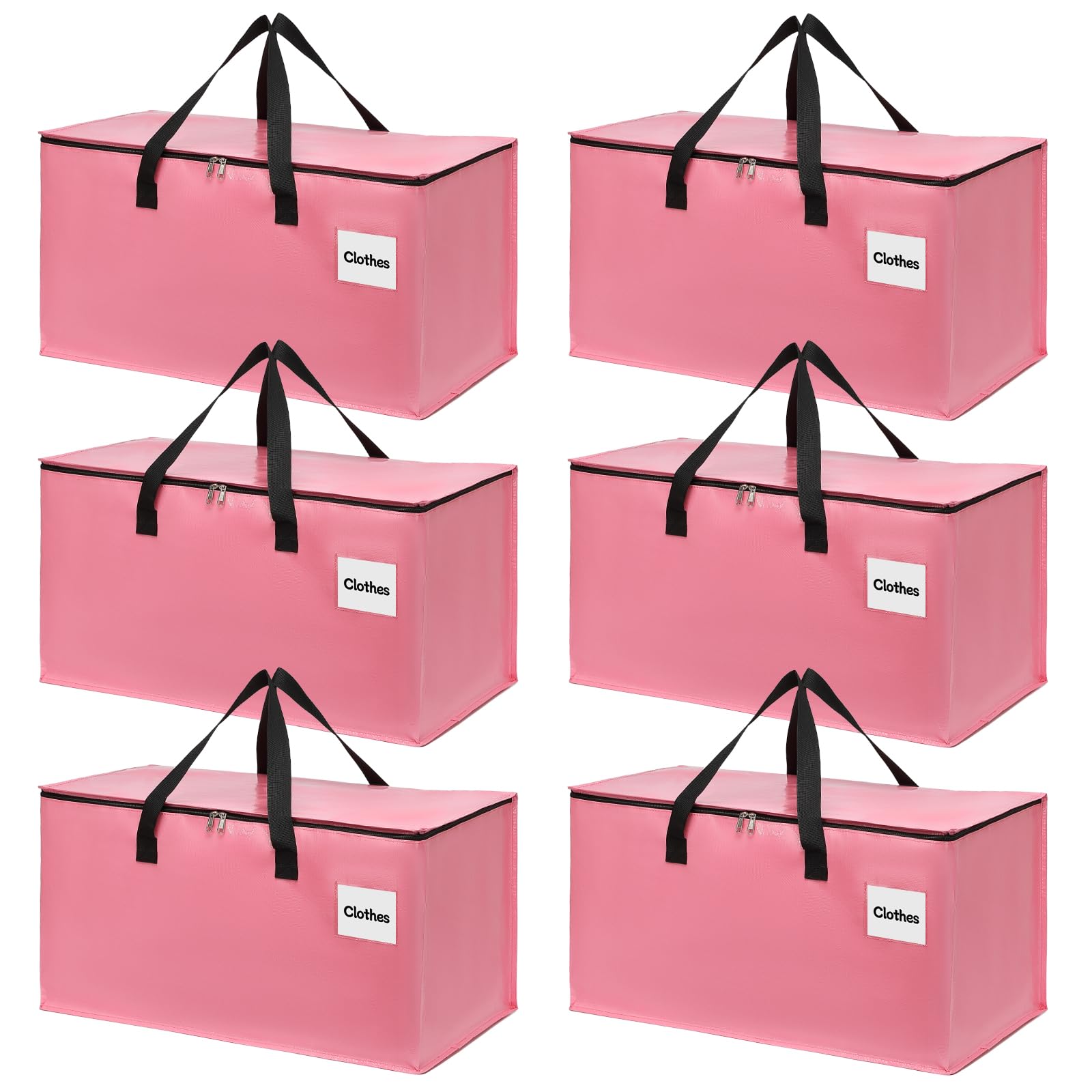 Photo 1 of YEUEYS 6 Pack Extra Large Heavy Duty Moving Bags with Reinforced Zipper & Wide Carrying Handles, Durable Storage Totes for Clothes Packing, College Dorm, Travel & Home Organization, Pink