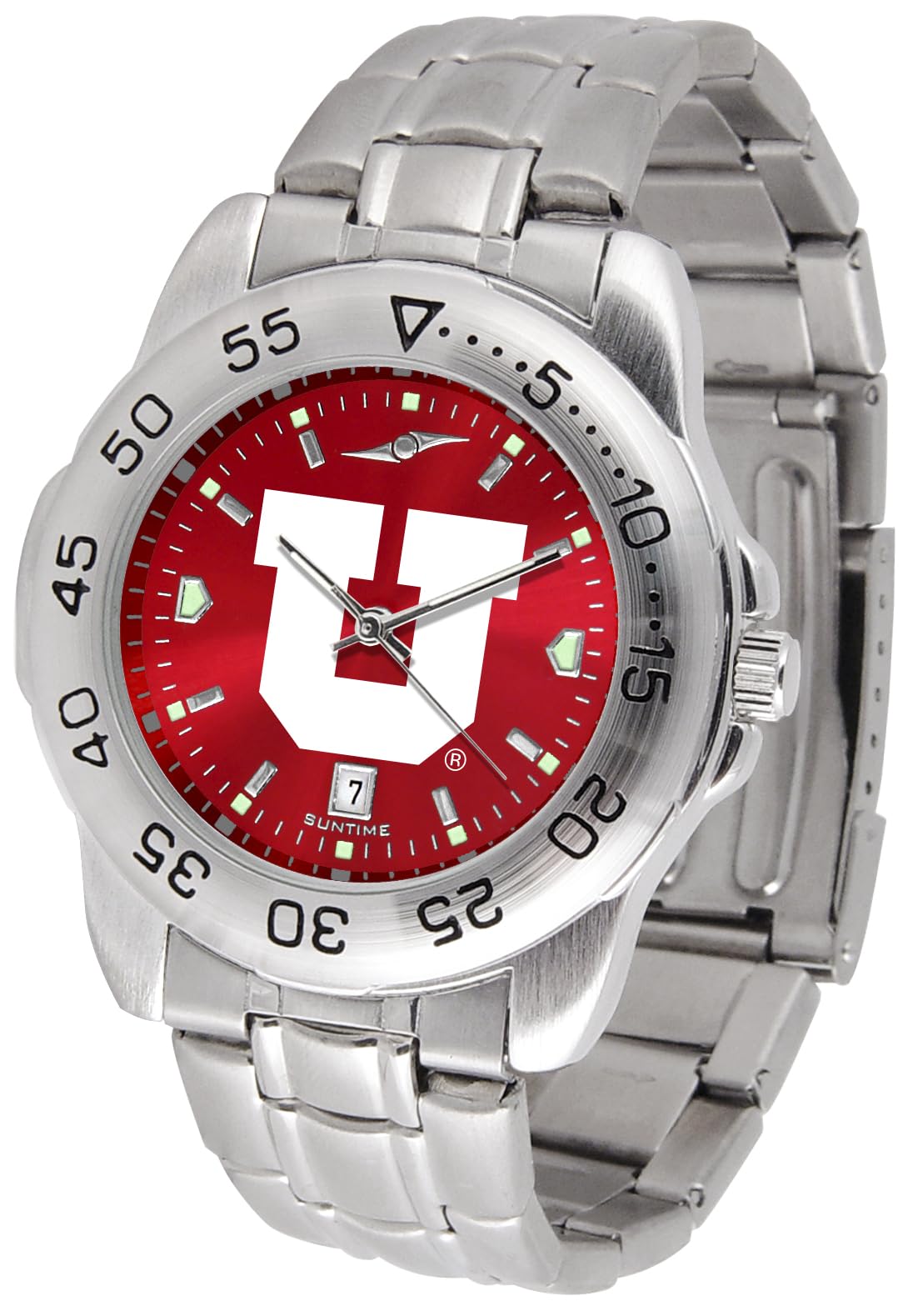 SunTime Men's NCAA Team Sport Watch, 20mm Stainless Steel Strap, Reflective Shiny Dial with Date