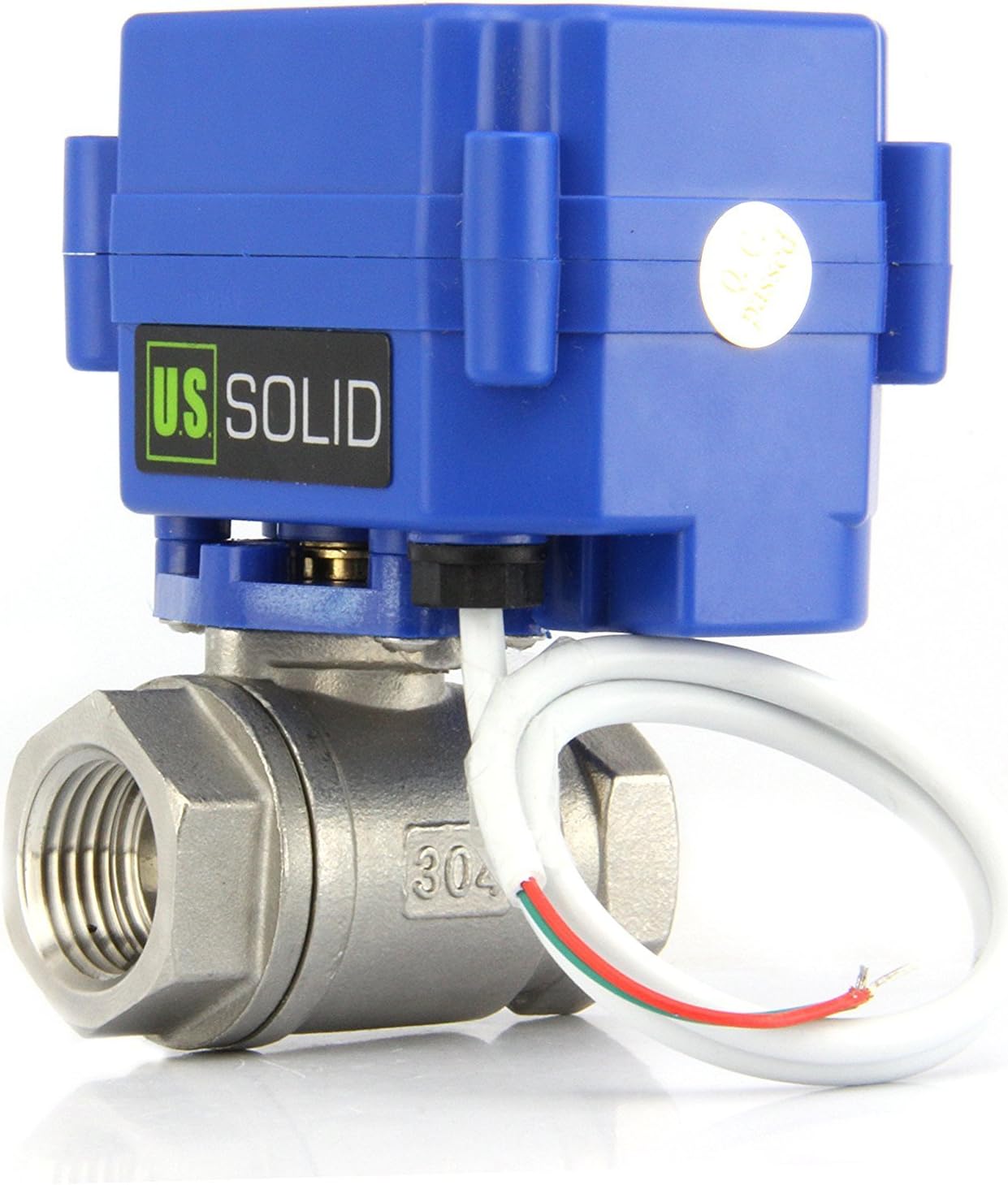 Strana view of U.S. Solid Motorized Ball Valve with wiring