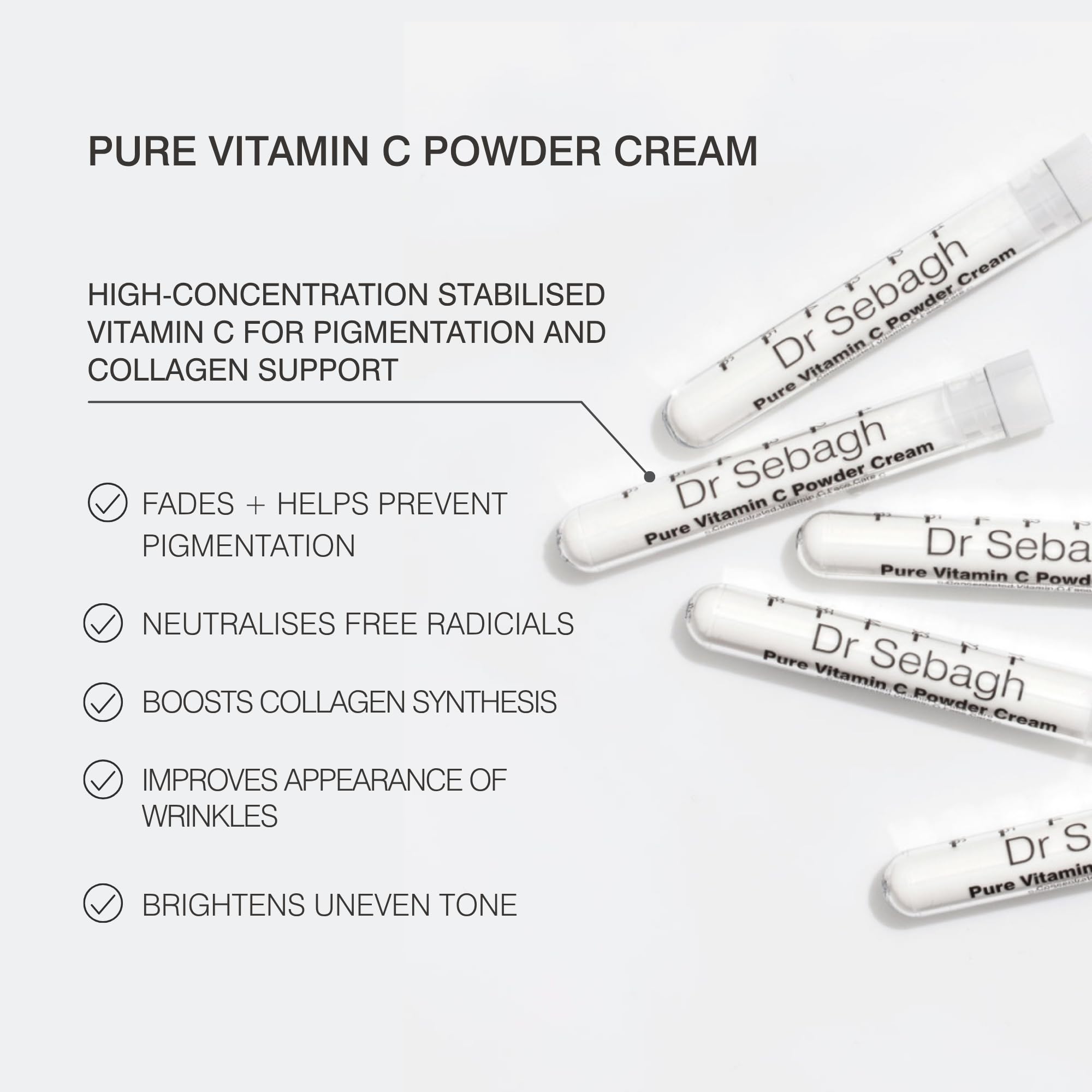 Dr Sebagh Crema en polvo de vitamina C [brillo clínicamente probado] - Crema de vitamina C para el rostro - Cuidado de la piel que aumenta el brillo - Crema de vitamina C para manchas oscuras, ojos