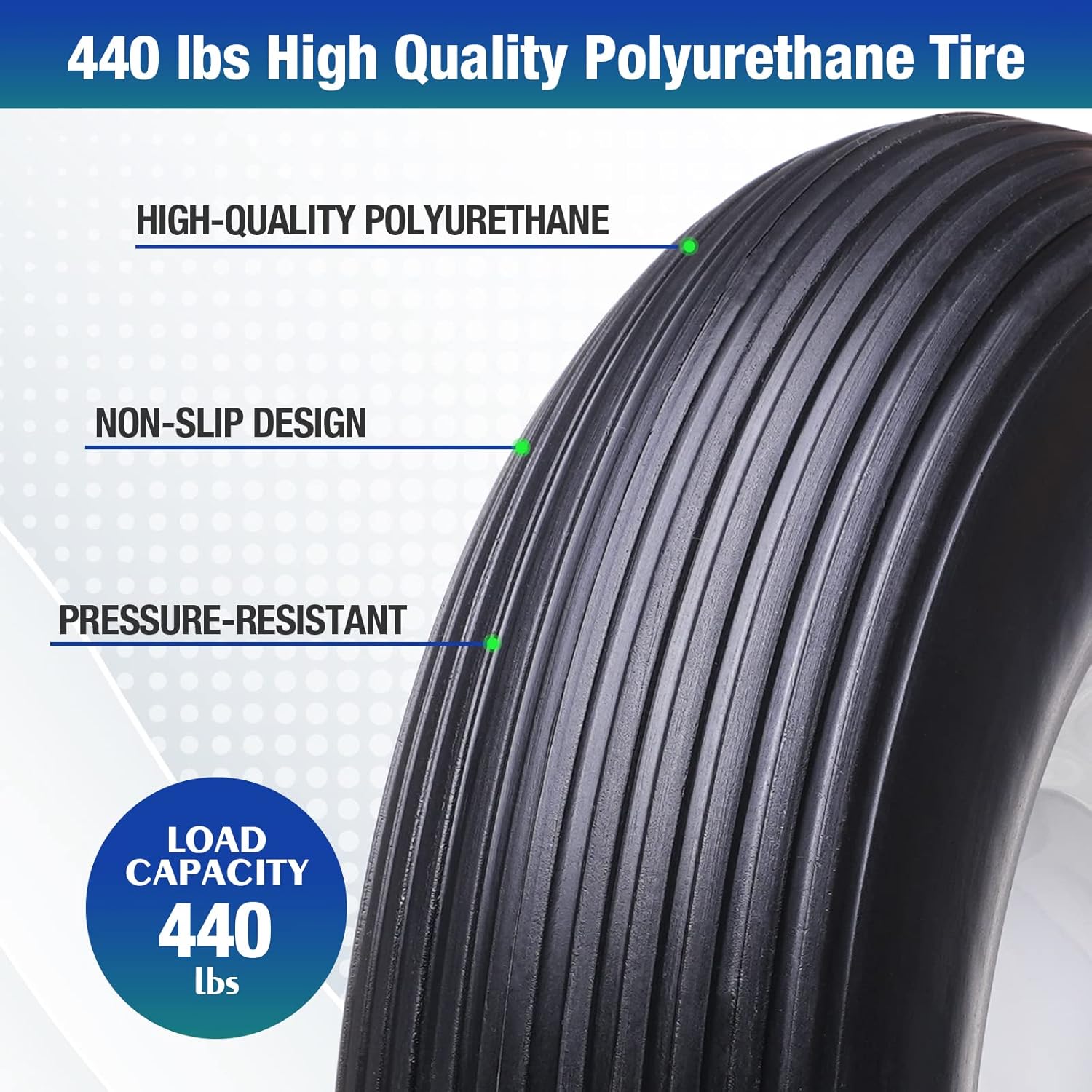 16" 4.80/4.00-8 Flat Free Solid Polyurethane Tire and Wheel, 1 Pack PU Airless Tires with 5/8" Ball Bearings 6" Iron Hub for Wheelbarrow/Hand Truck/Tool Cart/Garden Carts, 1 Pc