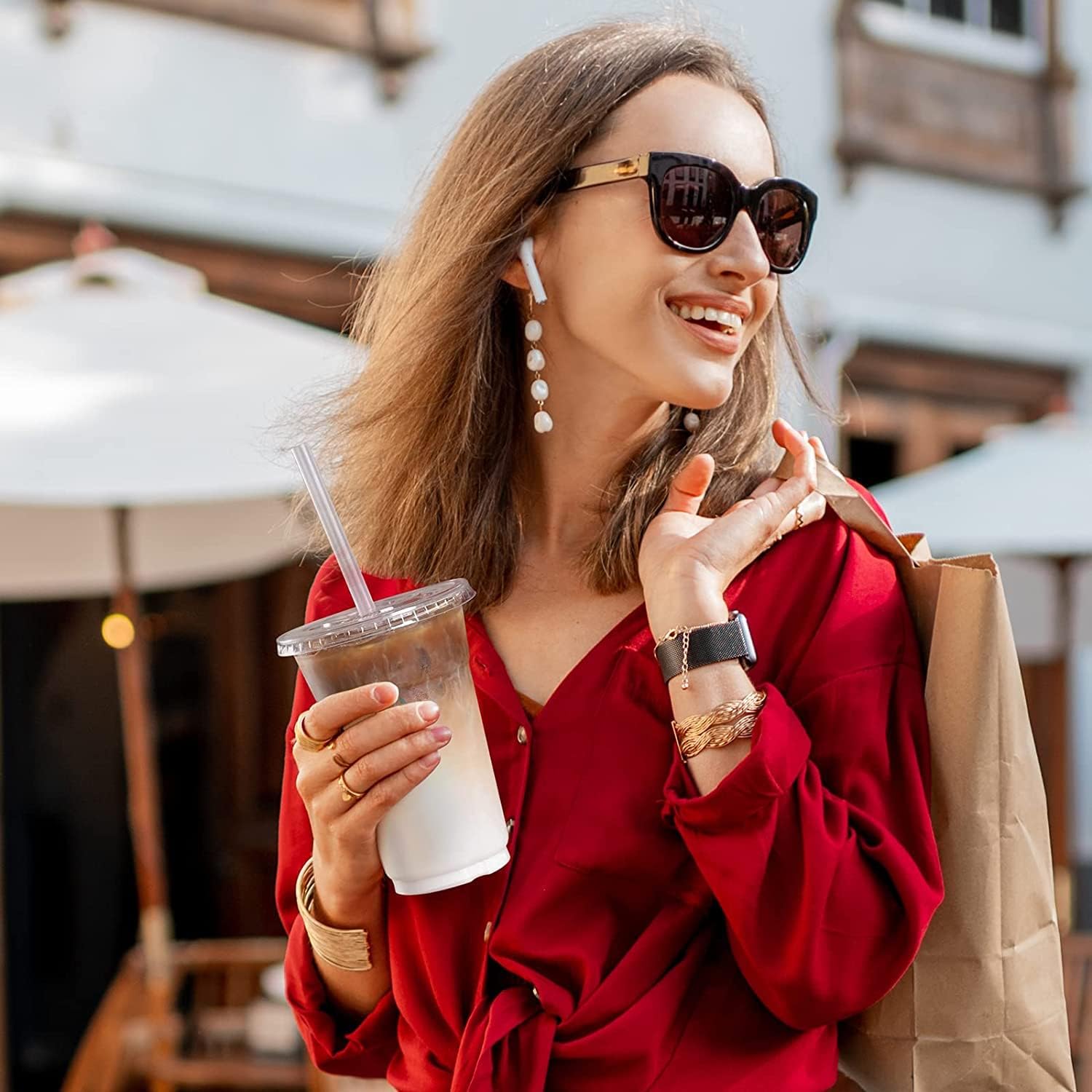 VITEVER [100 Sets - 24oz] Plastic Cups with Lids and Straws, Disposable Cups for Iced Coffee, Smoothie, Milkshake, Cold Drinks - Clear - Image 7