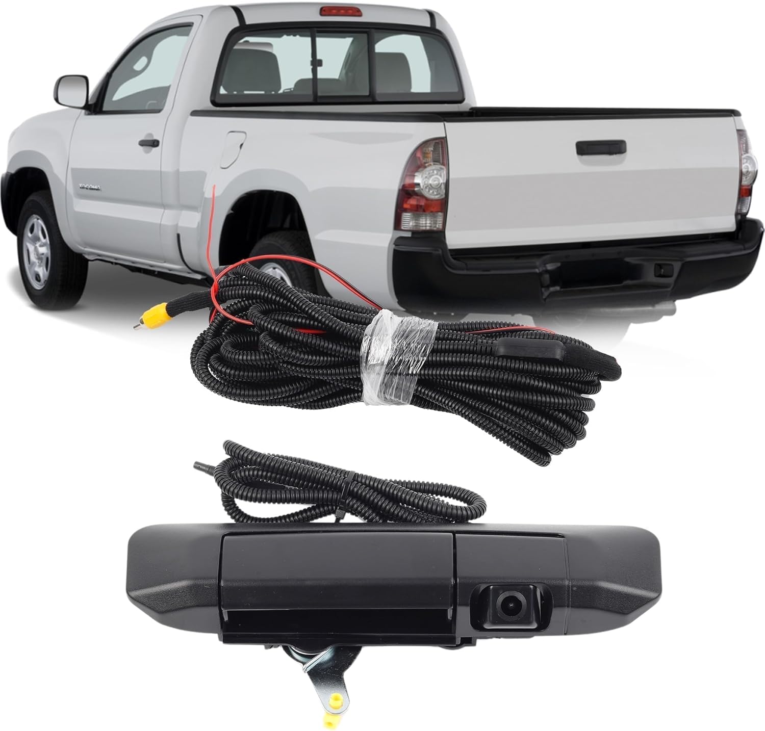 Dasbecan Tailgate Handle Rear View Backup Camera 6909004020 Compatible with Toyota Tacoma 2005-2015 Black Aftermarket Replacement Reverse Parking Liftgate Latch Handle Camera (RCA Connector)