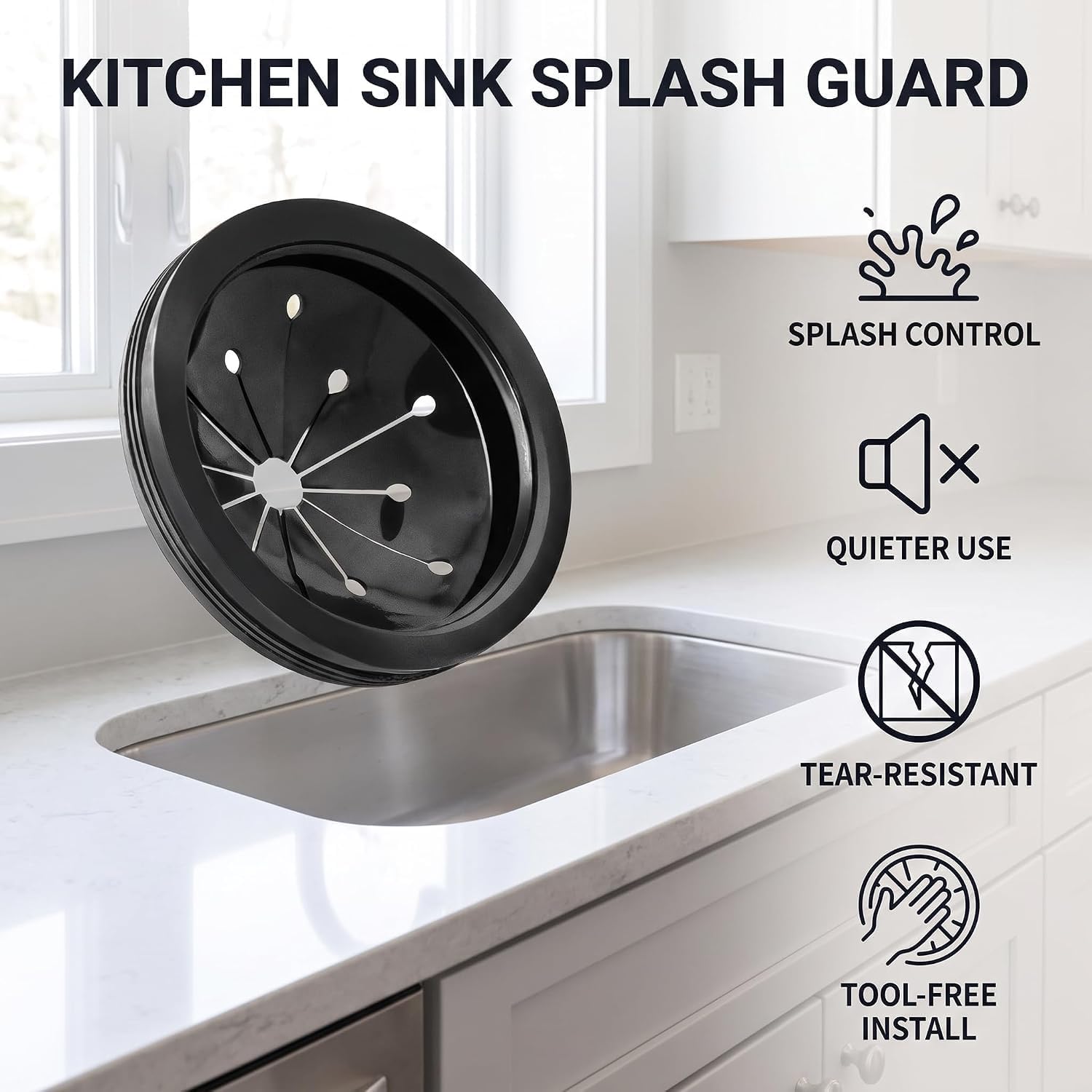 2Pcs Garbage Disposal Splash Guards Collar Sink Baffle, Multi-Function Kitchen Drain Plugs for GE, 3-1/8 Inch Kitchen Sink Drain Splash Guard, Whirlaway