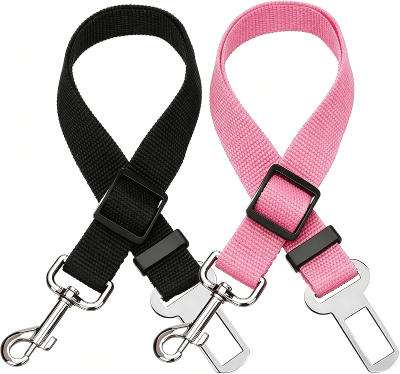 Elisel Elisel 2 Packs Adjustable Length Pet Dog Cat car seat Belt Pet seat Belt Pet Accessories for Dogs Cats and Pets (Black Pink)