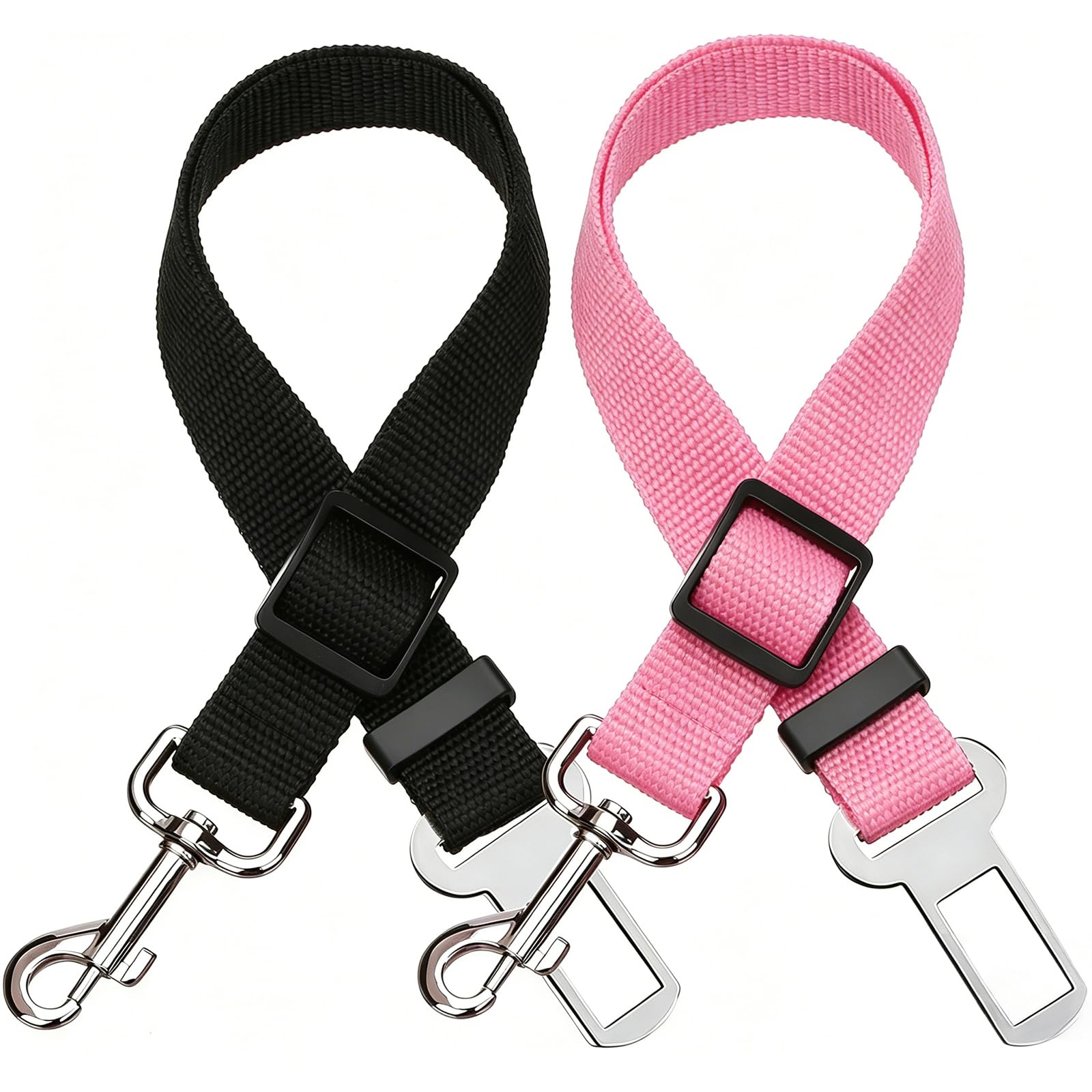 WERPOWER Elisel 2 Packs Adjustable Length Pet Dog Cat car seat Belt Pet seat Belt Pet Accessories for Dogs Cats and Pets (Black Pink)