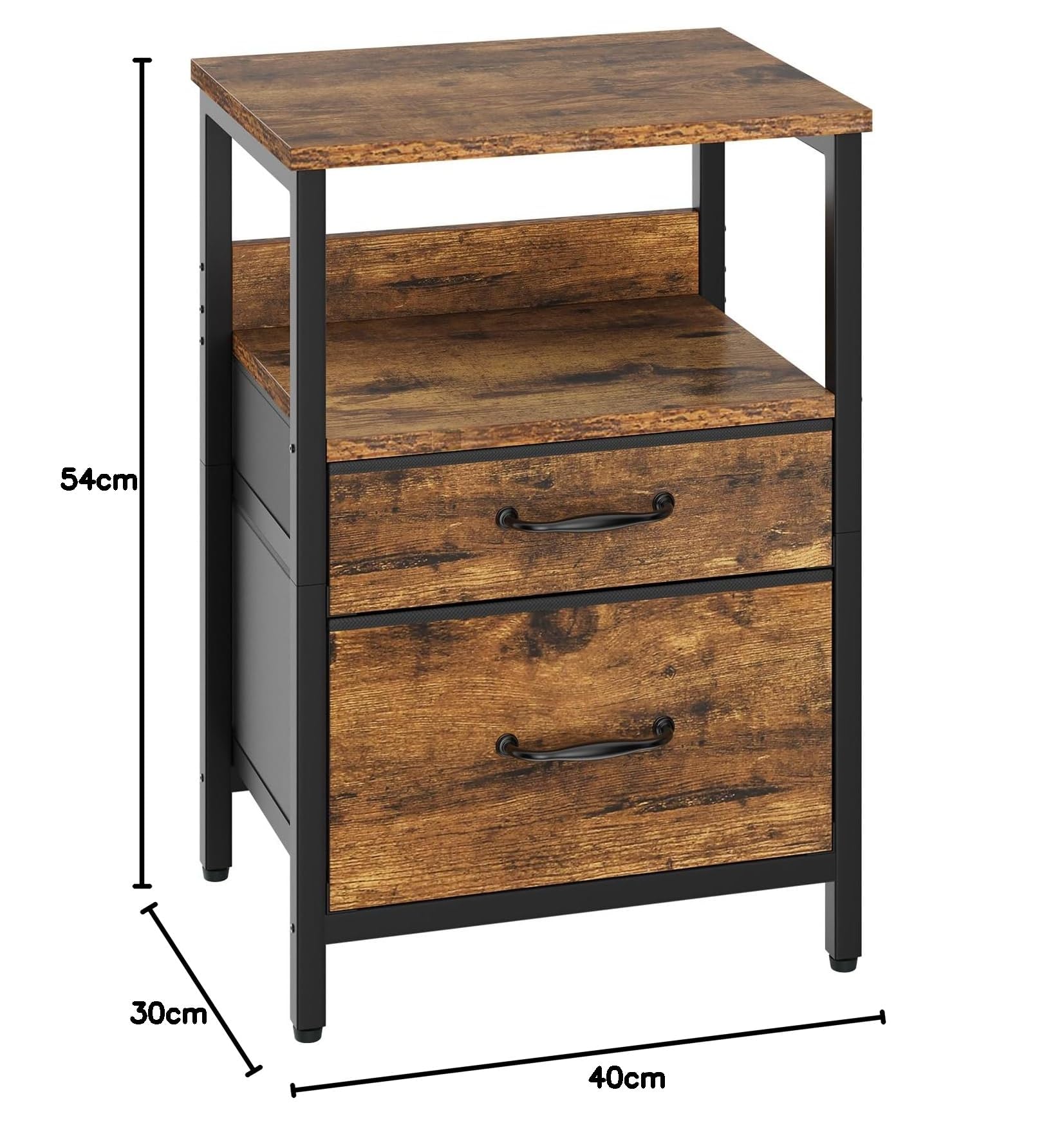 YMYNY Mesita de Noche, Mesa Auxiliar de Sofá, Mesilla de Noche con 2 Cajones de Tela, 2 Estante Abierto, Estilo Moderno, Mesa Pequeña de Centro, Mesa de Café, para Dormitorio, Salón, Marrón HST011H