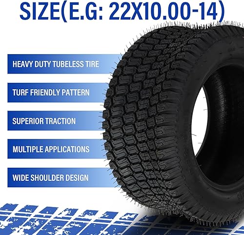 Miniatura 4 de 22x1000-14 Lawn Mower Tires 22x10-14 Tractor Turf Tire 22x10x14 NHS Tires 4Ply Tubeless Set of 2