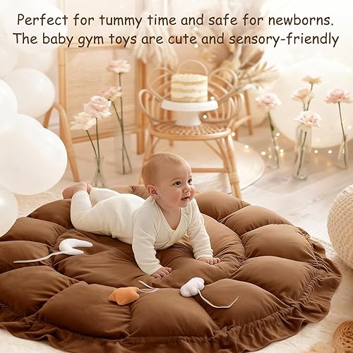 Miniatura 4 de Gimnasio de juego para bebés 3 en 1, alfombrillas de juego para el suelo, tapete de felpa y grueso para el tiempo boca abajo con 5 juguetes