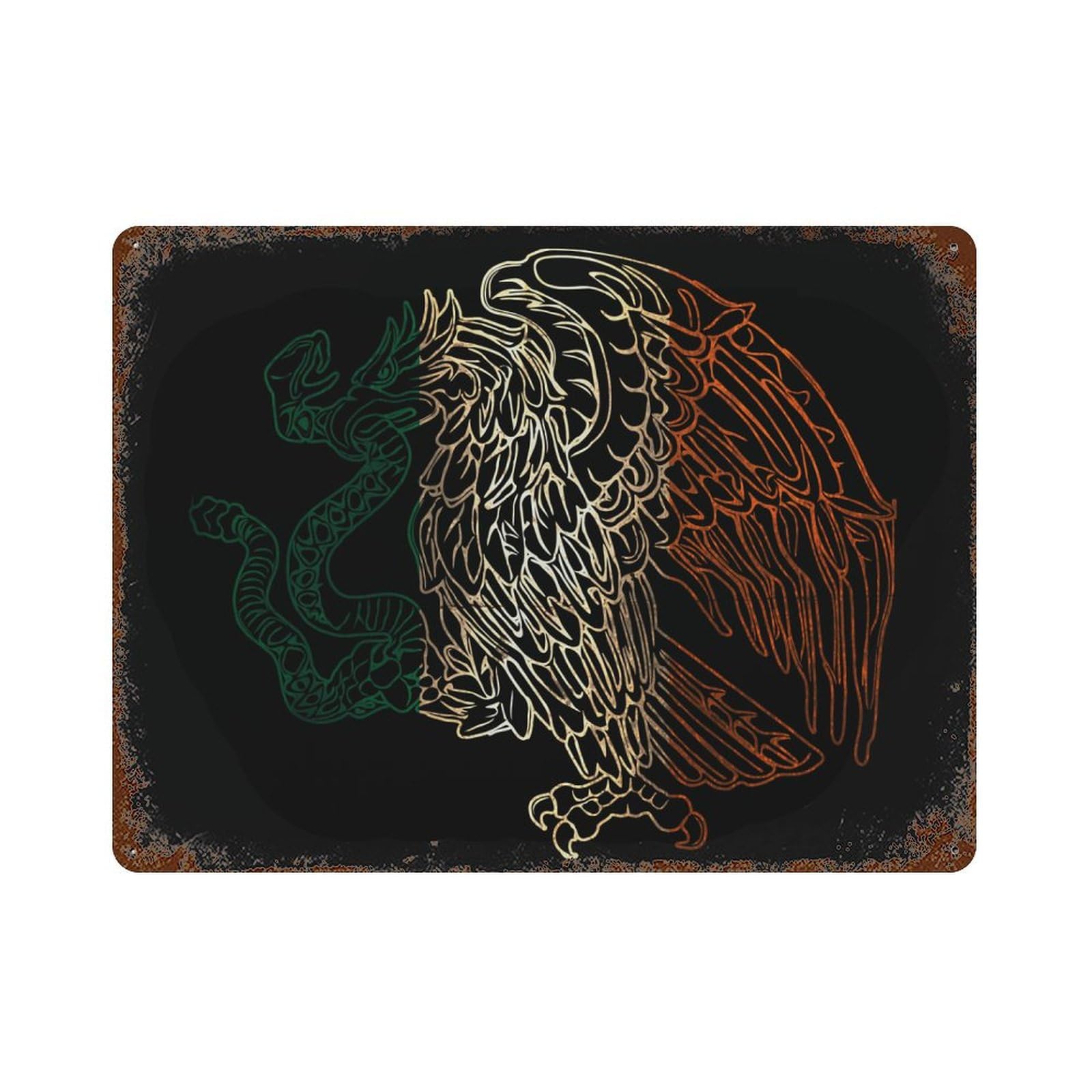 KWQDOZF Mexican Eagle 3 Theme Metal Tin Sign,Vintage Iron Hanging Plate Horizontal with Rust Poster Wall Decor 12x16inch