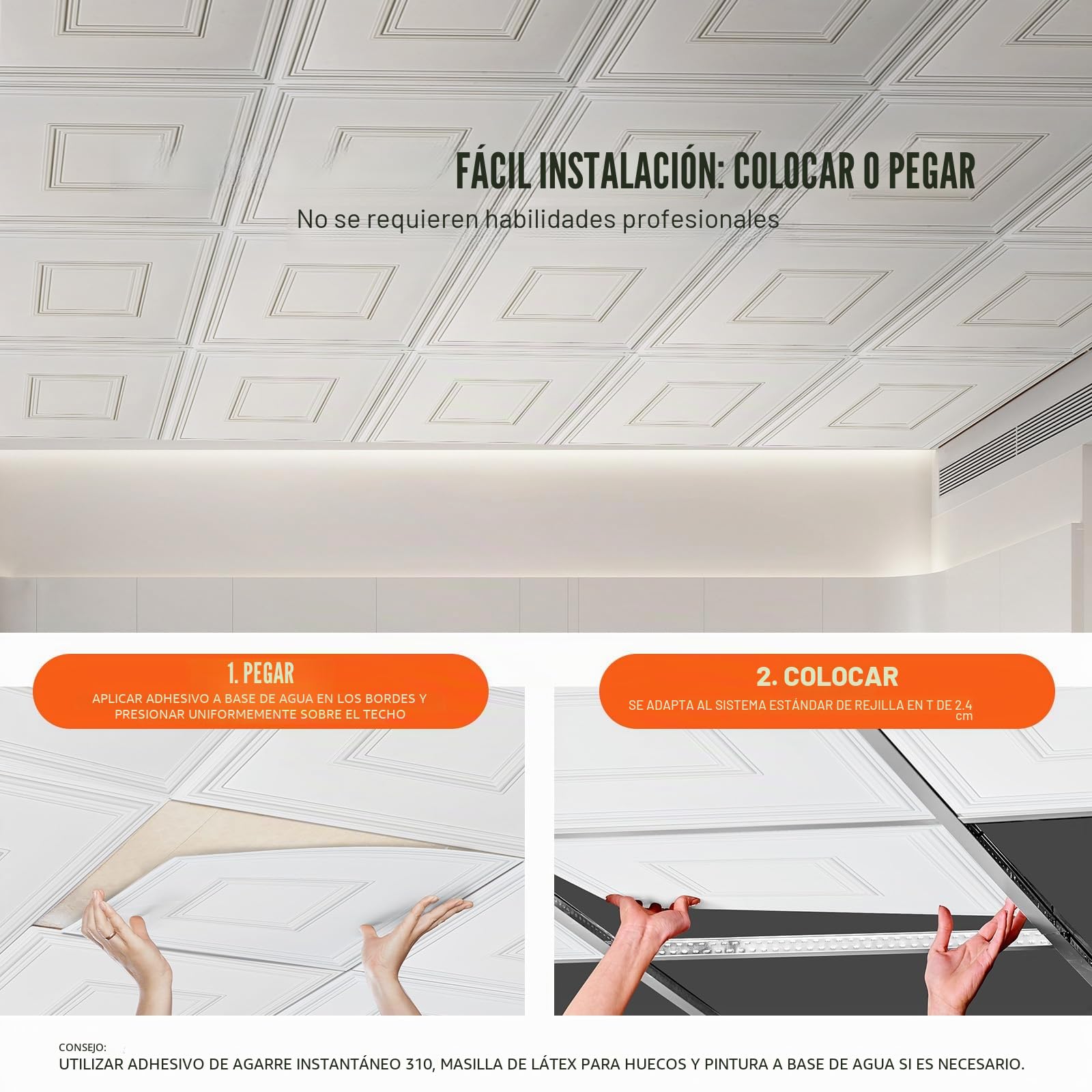 VEVOR Paneles para Techo Suspendido, Paquete de 12, Láminas de PVC de Primera Calidad, Fácil Instalación/Corte, Plástico, para Decoración del Hogar/Oficina, Diseño Geométrico Blanco, 605 x 605 mm