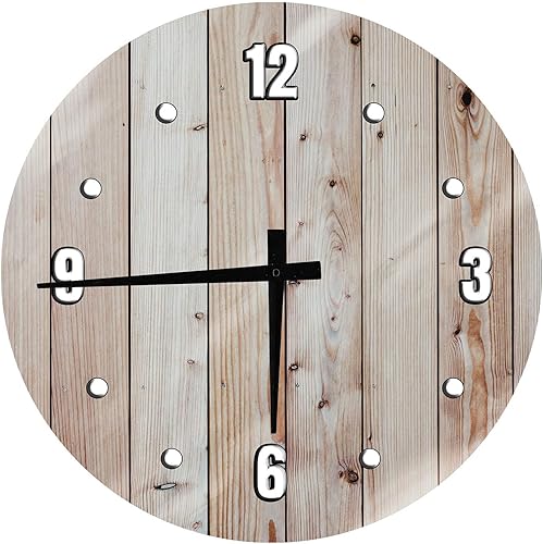 Rustic Tan Barnwood Farmhouse Décor Large Round Wood Wall Clock Decor 12 Inch Wall Art