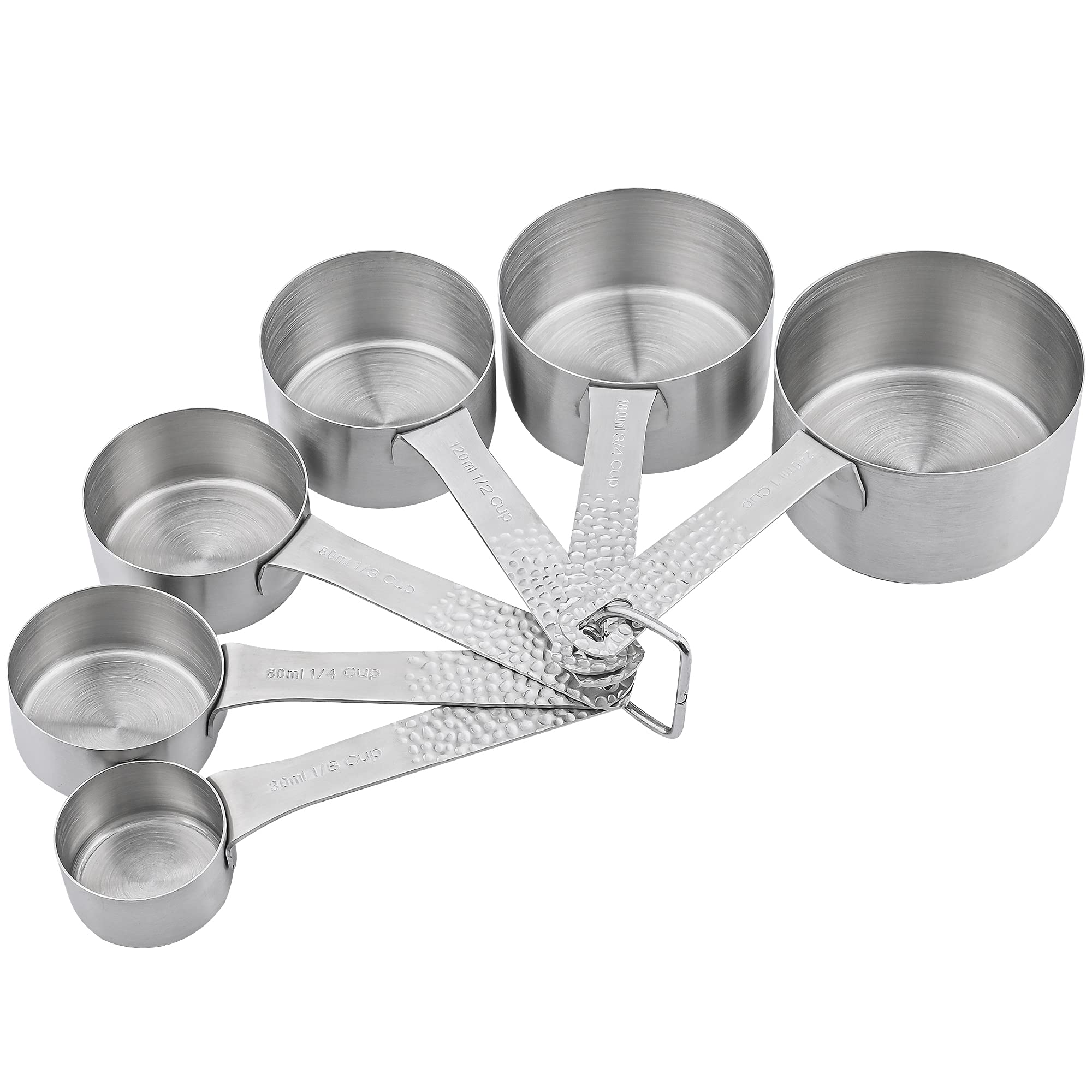 Set di misurini in acciaio inox 18/8, per cucina e cottura, secchi e liquidi, 6 misurini con 1 anello, set di misurini metrici e statunitensi