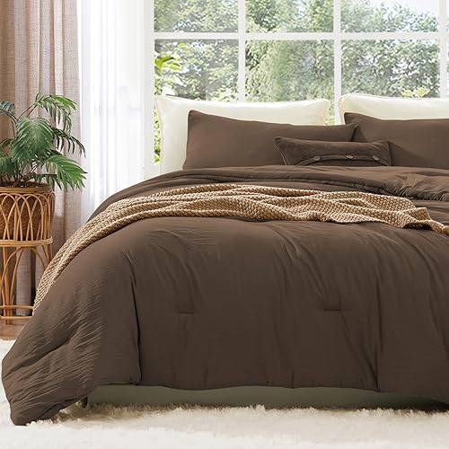 WRENSONGE Queen Comforter Set - 3 Pieces Prewashed Chocolate Brown