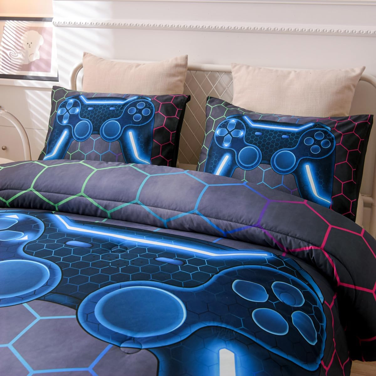 NTBED Game Console Comforter Set for Boys Girls Kids 3D Gaming Geometric Lightweight Microfiber Bedding Sets (Multi, Twin) - Image 3