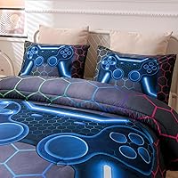 Vista 3 de NTBED Juego de edredón de consola de videojuegos para niños y niñas, juegos de ropa de cama de microfibra ligera con diseño geométrico de Multicolor