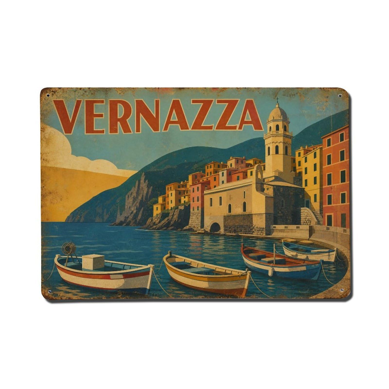 Metal Tin Sign Vintage Travel Vernazza Italy