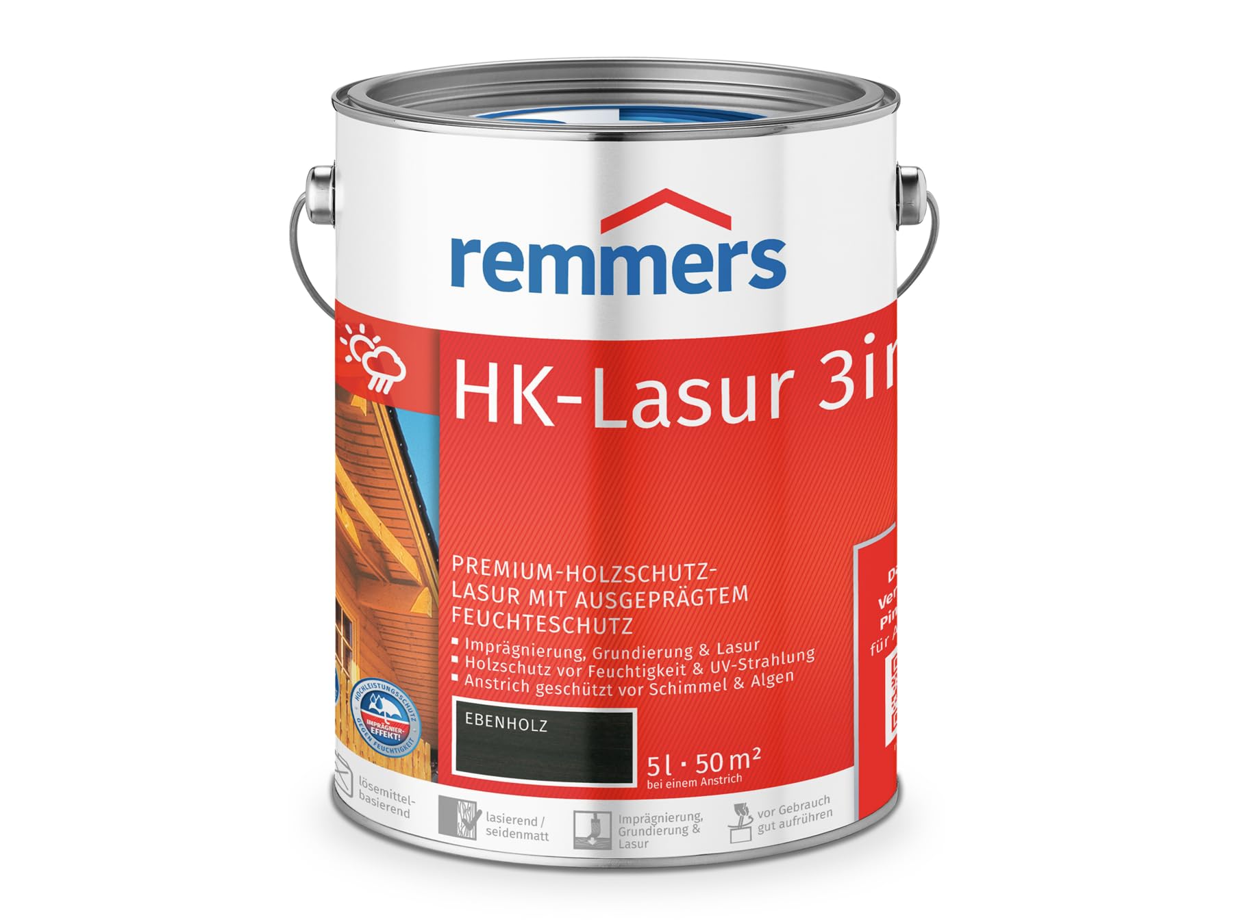 Remmers Vernice trasparente HK ebano, 5 litri, vernice trasparente decorativa premium per esterni, tripla protezione del legno con impregnante + fondo + finitura, protezione del legno da umidità e raggi