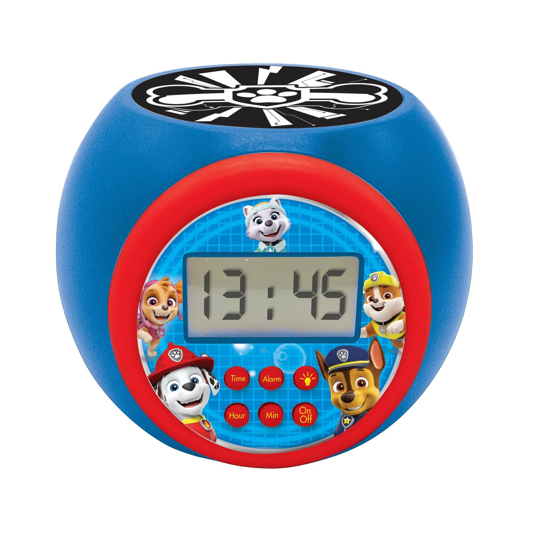 LEXIBOOK - Paw Patrol Projector alarm clock with snooze function and alarm function,Night light with timer, LCD screen, battery operated, Blue/Red, RL977PALXB