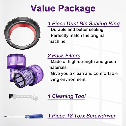 Miniatura 7 de ilovelife Parte superior del compartimiento de polvo y 2 filtros de repuesto para aspiradora Dyson V11 V15, anillo de sellado fijo de repuesto V11