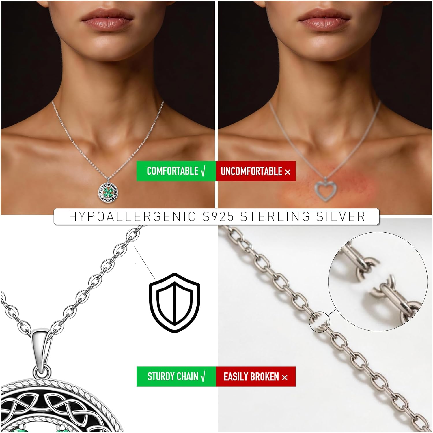 St Patricks Day Accessories Clover Necklace For Women Sterling Silver Shamrock Necklace Celtic Knot Dangle Jewelry Valentine Mothers Day Irish Shamrock Gifts - Image 6