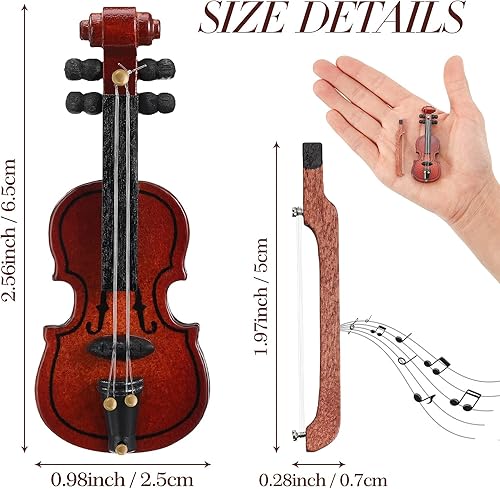Miniatura 2 de Chalyna Juego de 2 modelos de mini violín - Violín miniatura de madera para accesorio de casa de muñecas, 2.56 x 0.98 x 0.39 pulgadas