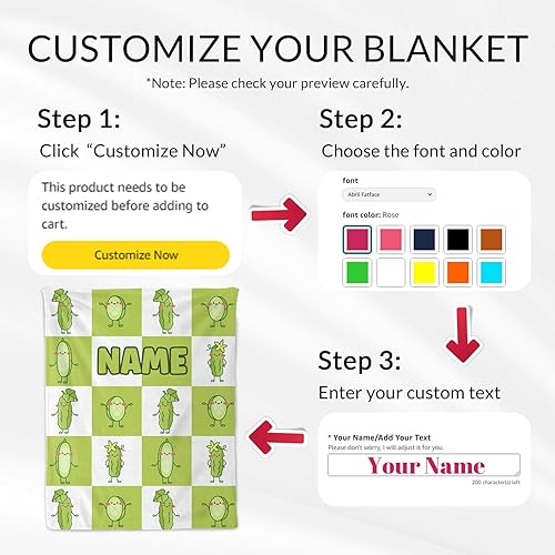 Miniatura 8 de PoshWrap Manta personalizada de pepinillo, 50 x 60 pulgadas, para adolescentes, mantas suaves y esponjosas para cama, sofá, manta verde divertida,