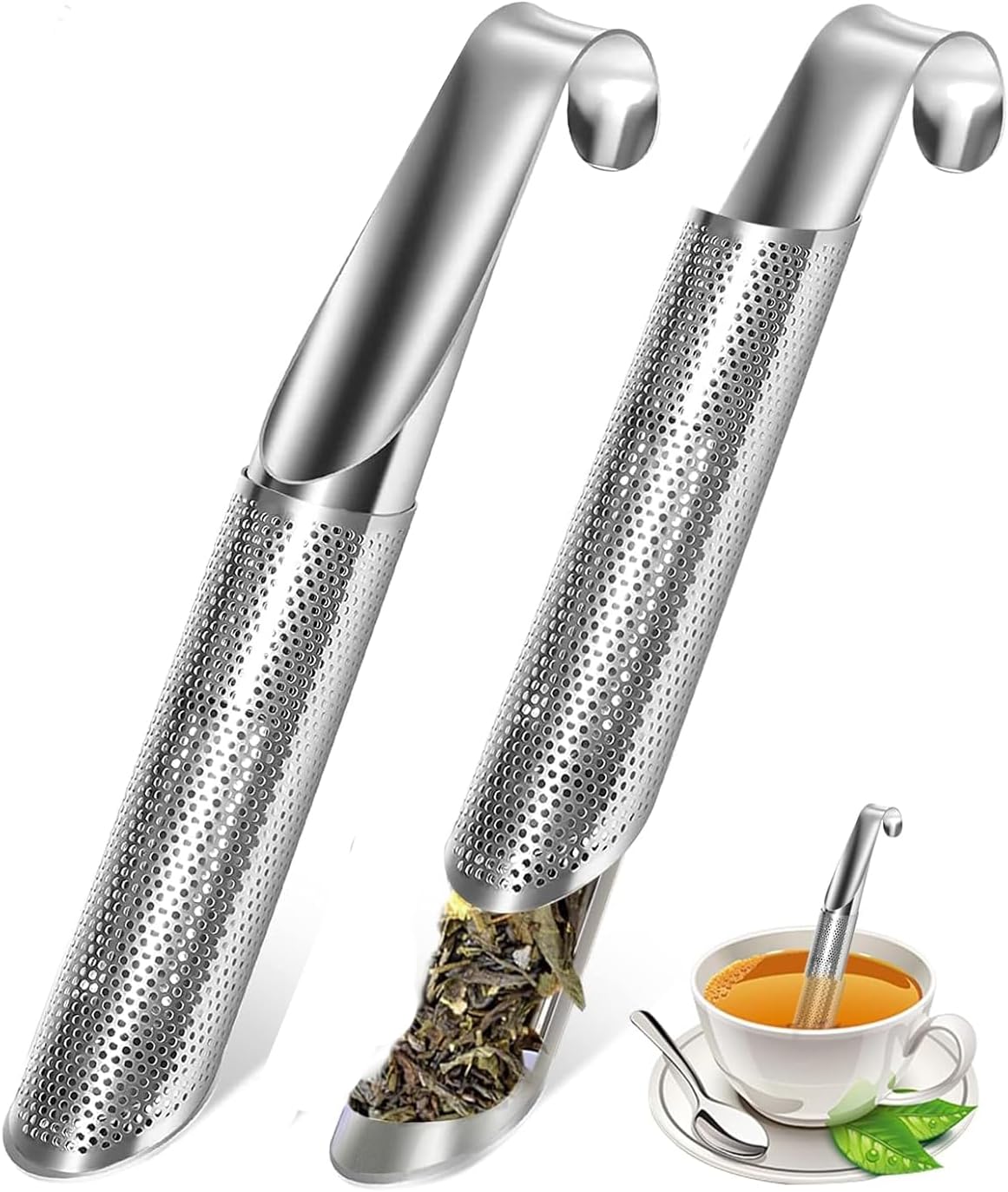 Tea Infuser, 2025 New Stainless Steel Tea Infuser with Mesh Strainer and Hanging Hook Handle, Teas Bags for Loose Leaf Teas, Teas Artifact Creative Pipe