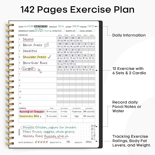 Miniatura 2 de Diario de entrenamiento de fitness para mujeres y hombres, A5 (5.5 x 8.2 pulgadas) planificador de registro de entrenamiento para rastrear,