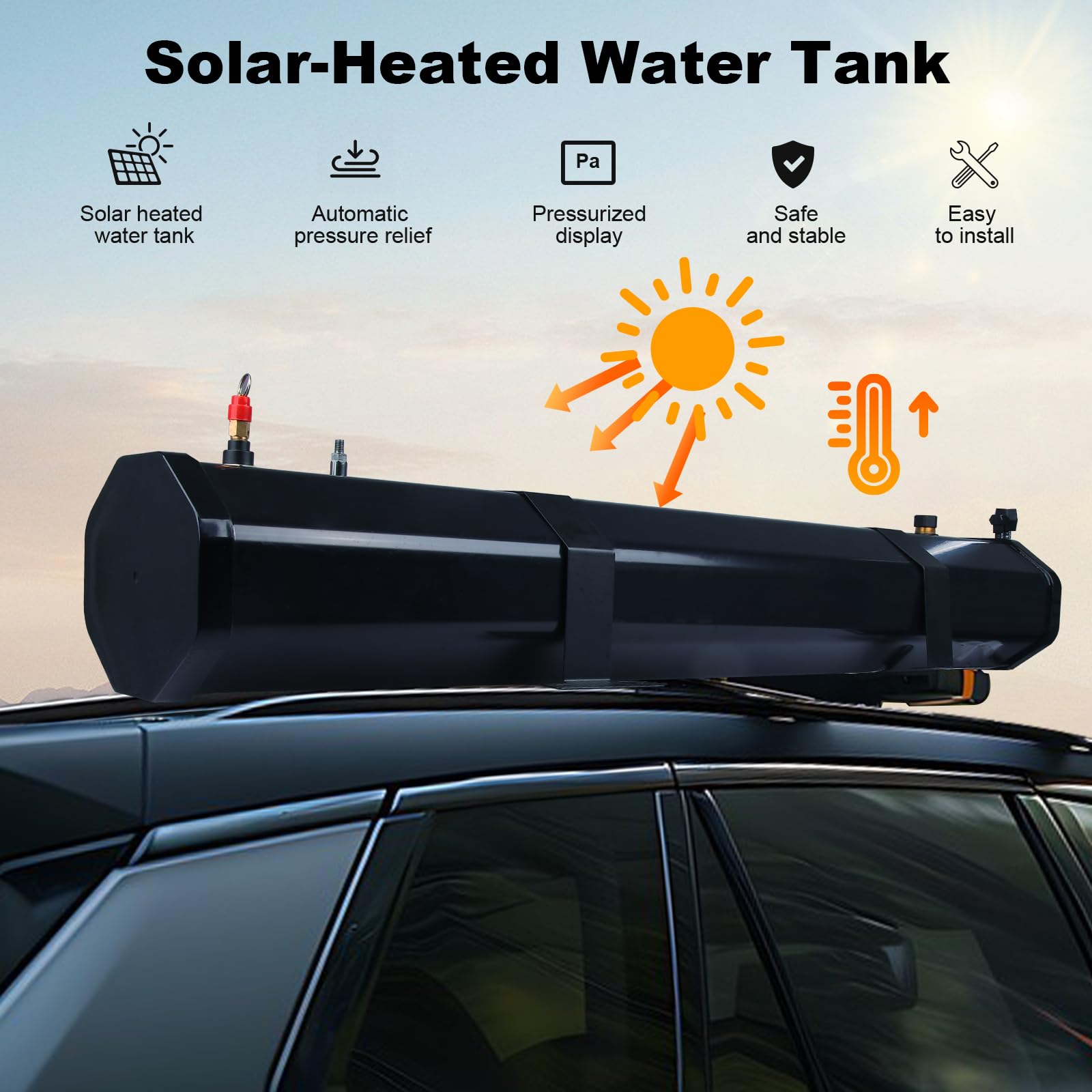 ML-Design Doccia Solare Da Campeggio 30L – Serbatoio Per Tetto Auto, Con Pompa 1,6 Bar E Doccetta 8 Getti, Per SUV E Fuoristrada