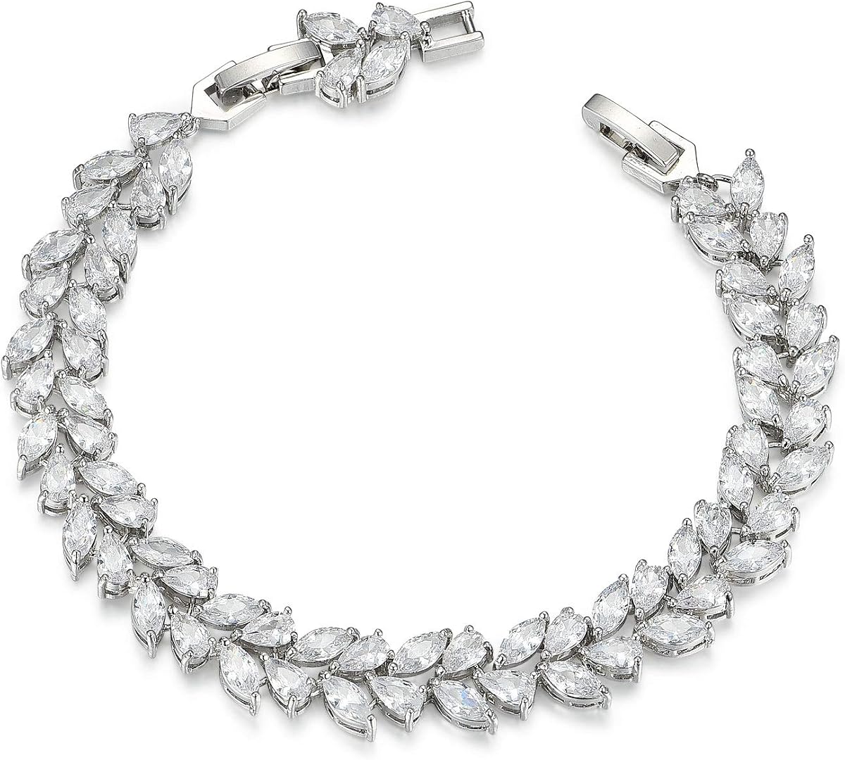 SWEETV Wedding Bridal Bracelet for Brides, Cubic Zirconia Classic Tennis Bracelet for Women Jewelry Gift