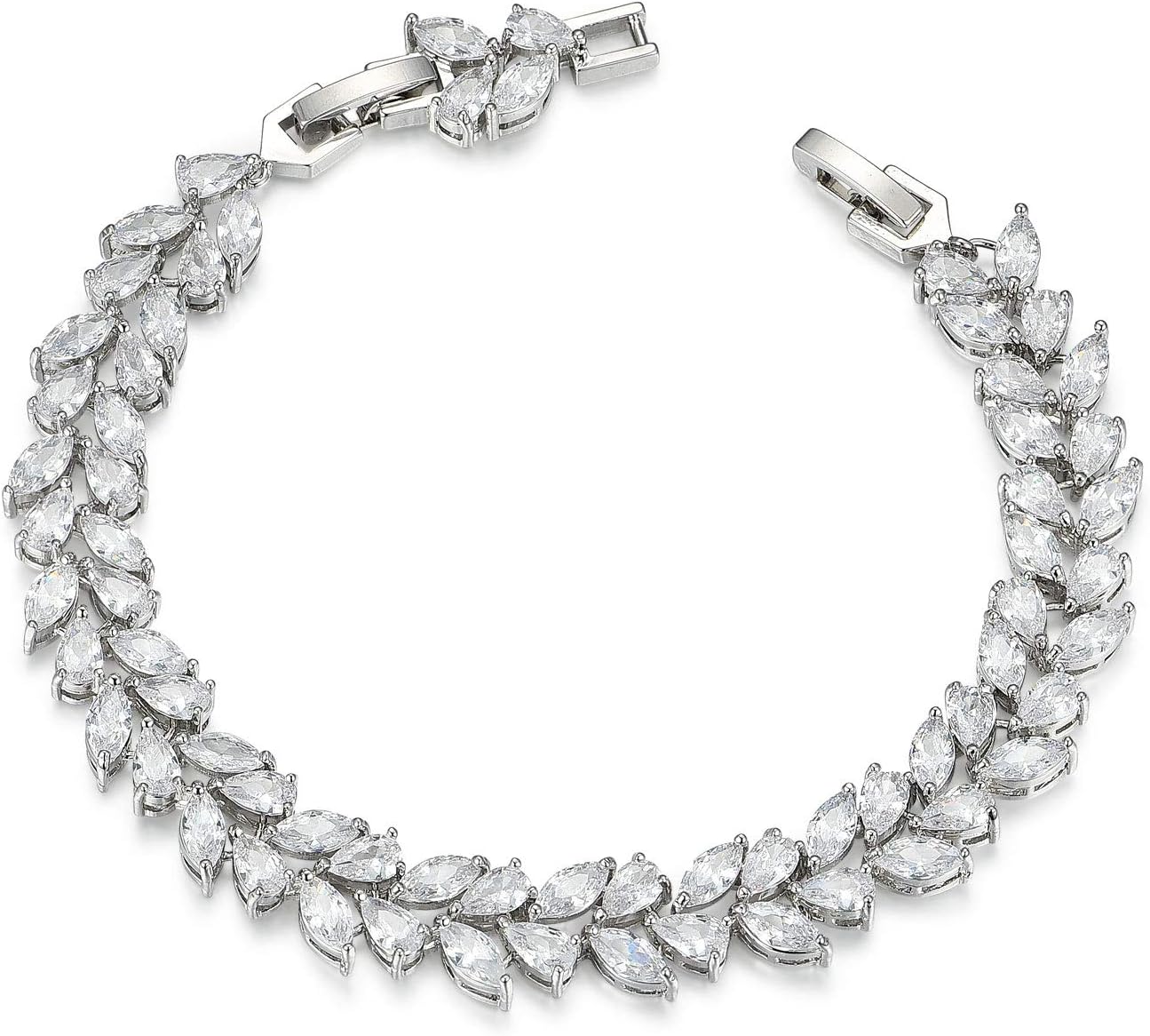 SWEETV Cubic Zirconia Teardrop Tennis Bracelets for Wedding Bridal Jewelry, Crystal Rhinestone Bracelets for Brides,Bridesmaid06