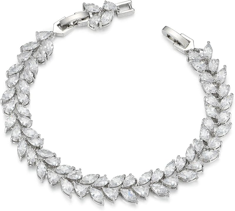 SWEETV Wedding Bridal Bracelet for Brides, Cubic Zirconia Classic Tennis Bracelet for Women Jewelry Gift