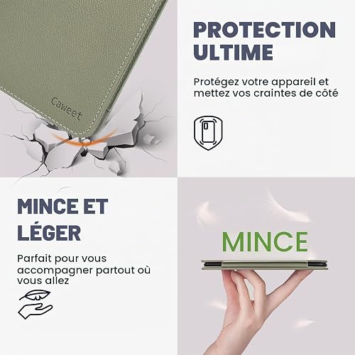 Caweet Custodia per Tolino Shine Color/Shine 5(2024)/Shine 4(2022) e Kobo Clara Colour/BW/2E, Copertina con Appoggio Ripiegabile, Slot per Carte, Fascia per Mano e Auto Sleep/Wake, Verde - 5