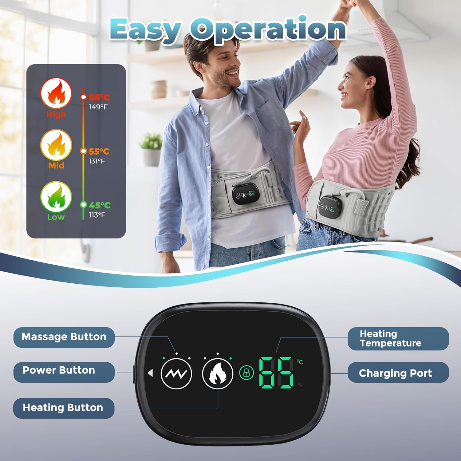 Decompression Back Brace with Red Light Therapy & Heat - 3-in-1 Lumbar Support Belt for Pain Relief, Adjustable Spinal Traction Device with Vibration Massage, Cordless Heating Pad for Men & Women