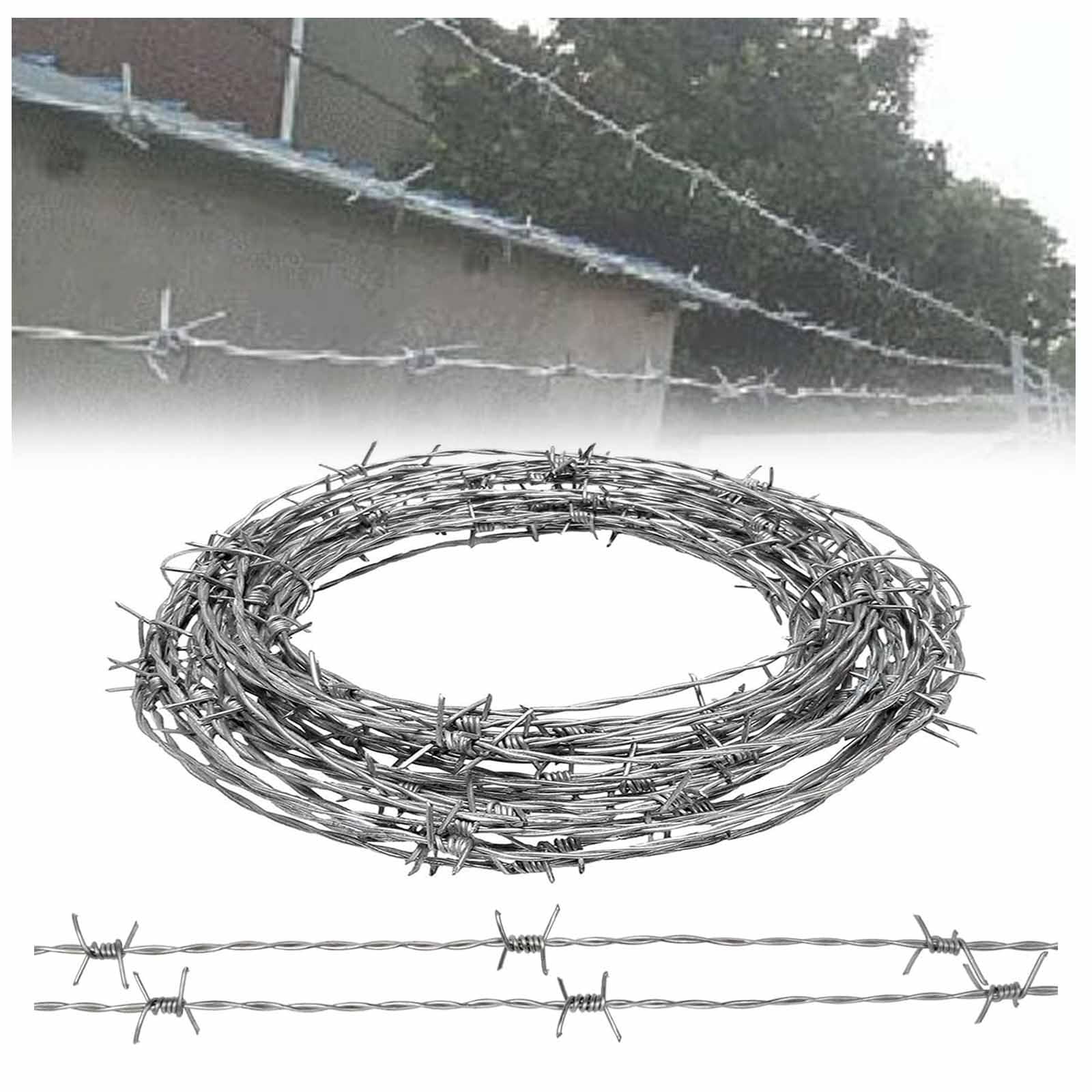 Rollo de Alambre de púas de Acero Inoxidable de 4 Puntas, Alambre de púas galvanizado en Caliente, Ideal para Manualidades, barreras de Seguridad y disuasión de Animales (10 m/32,8 pies).