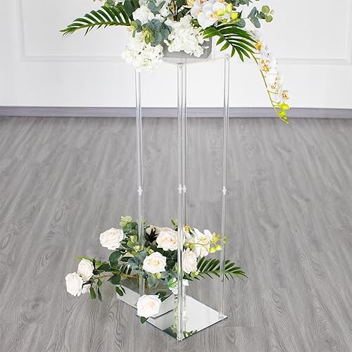 Miniatura 6 de Efavormart - Jarrón de acrílico transparente de 40 pulgadas con base de espejo, columna de boda para centros de mesa con tapa y base intercambiables
