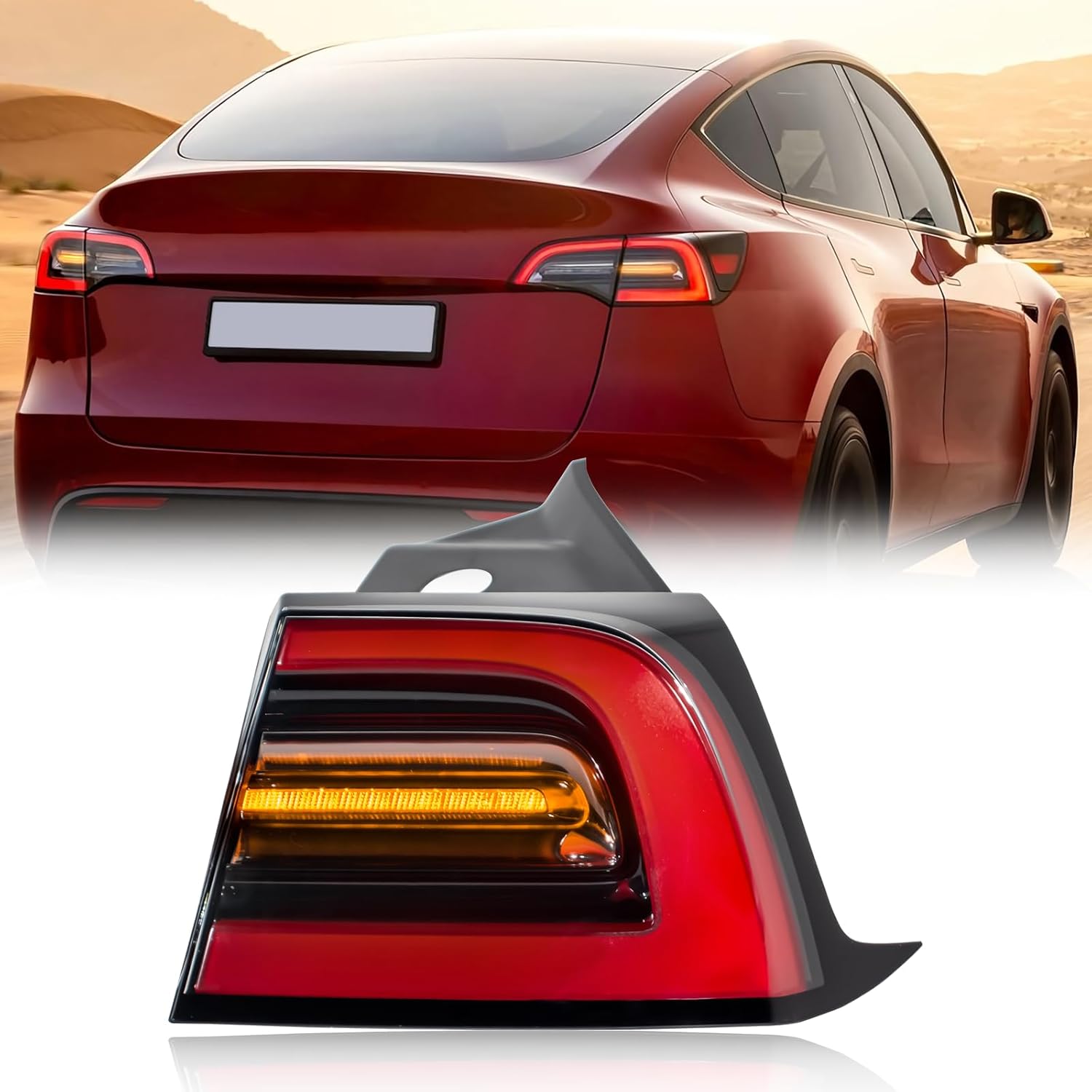 4-PIN LED Tail Light Assembly Compatible with Tesla Model 3 2021-2023& Model Y 2020-2024, Waterproof Amber Signal Light, Right Side Outer Direct Fit Replacement Lamp(Part#1502087-00-D)