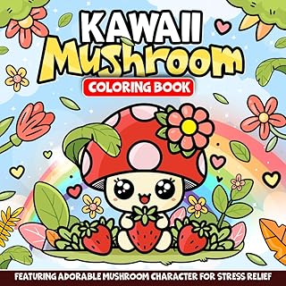 Kawaii Mushroom Coloring Book Featuring Adorable Mushroom Character for Stress Relief: Simple Cozy Coloring Book for Adults, Teens, Kids, 50 Single Sided Pages to Color (Easy and Bold Coloring Books)