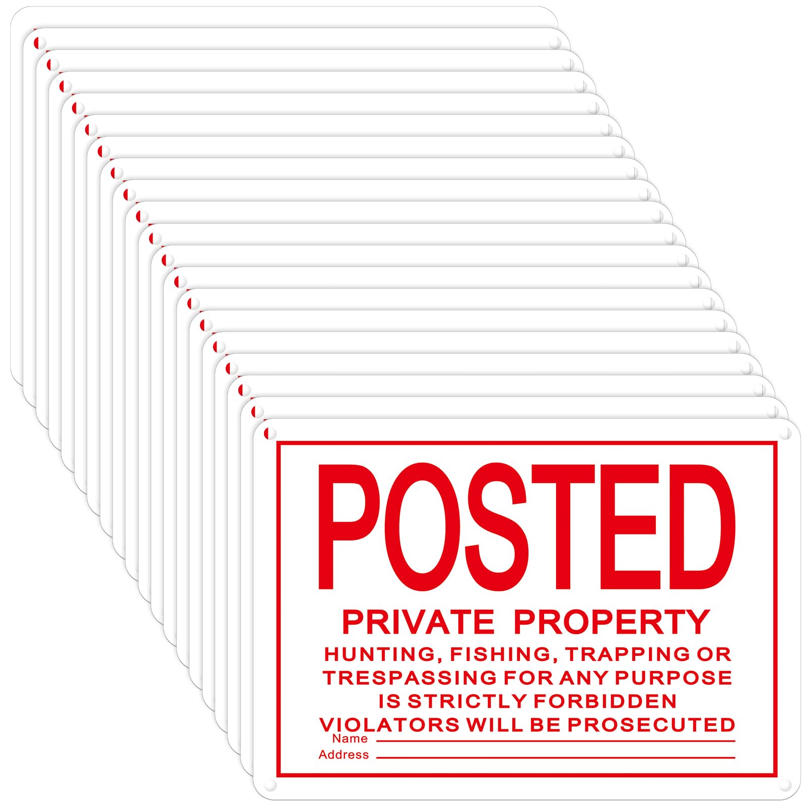 Tandefio 20 Pcs Posted No Trespassing Sign Private Property No Hunting Signs Reflective Aluminum Metal Posted Signs for Warning No Hunting Fishing Trapping Indoor Outdoor Use 10"x7"(Red)-image-17