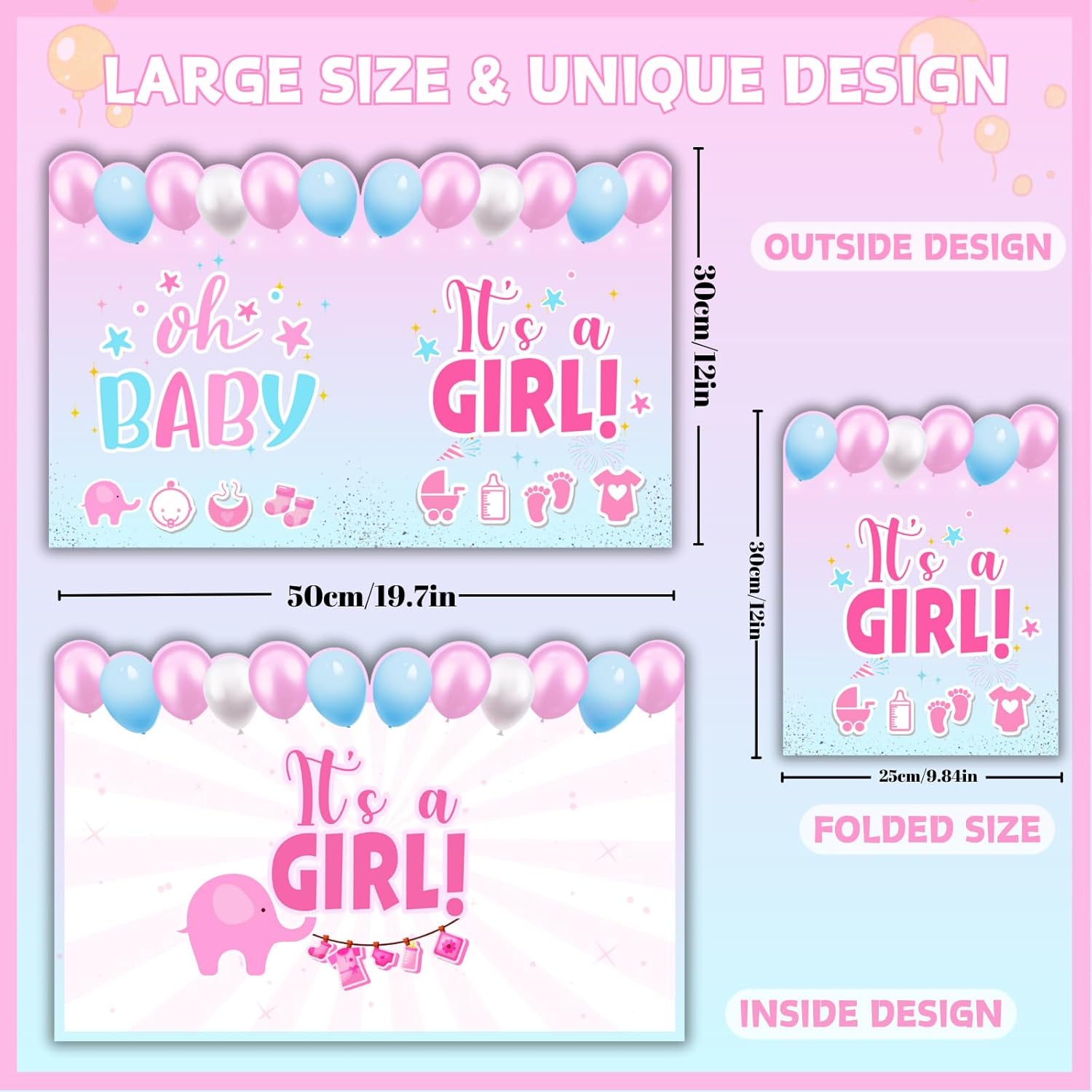 Baby Shower Decorations, Large Baby Shower Card for Girl, Baby Shower Card with Envelope, Pink It's a Girl Welcome New Baby Guest Book for BB Shower Party Decorations, Baby Shower Gifts for New Mom, New Parents - Image 2