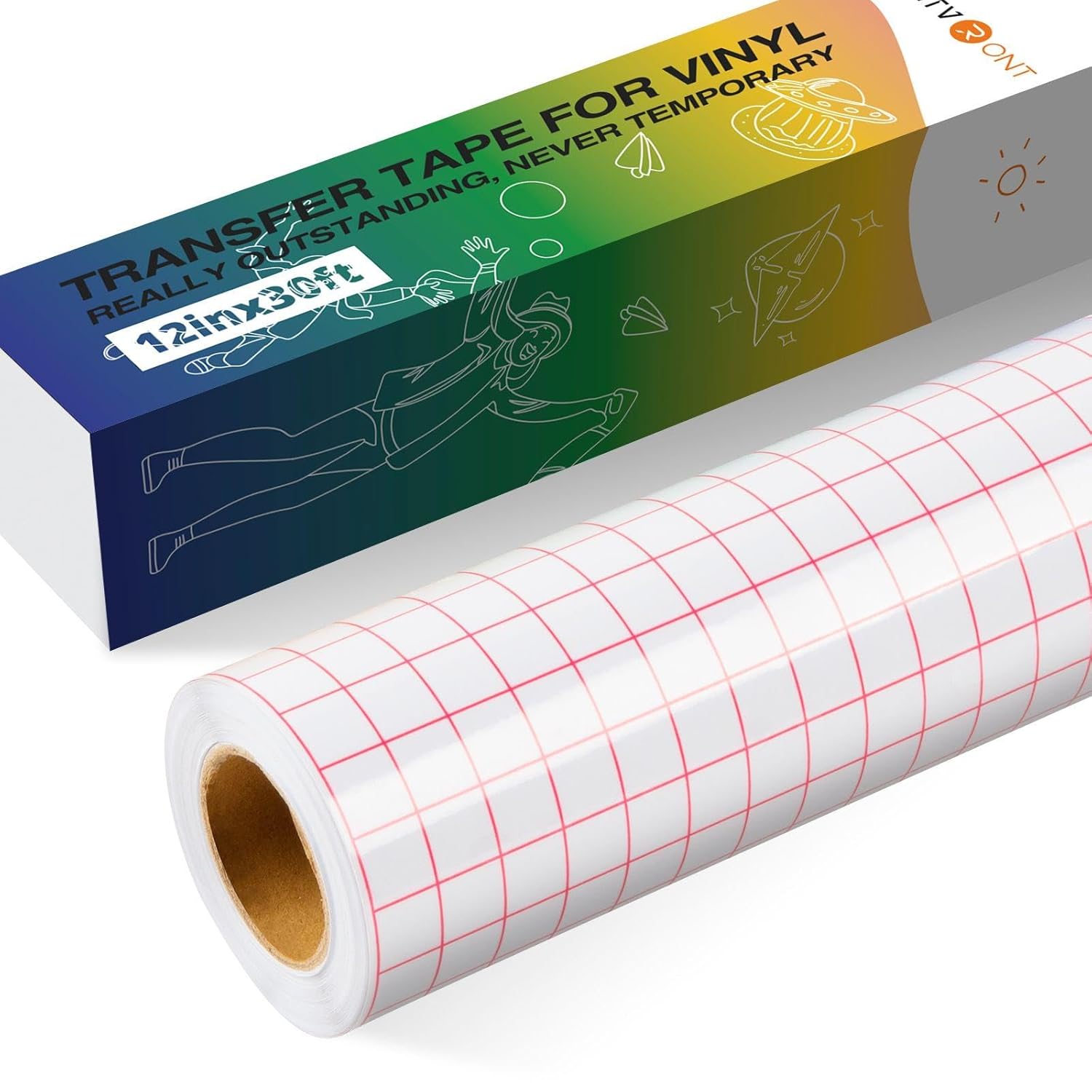 HTVRONT Transfer Tape for Vinyl -12" x 16 FT w/Red Alignment Grid Transfer Paper, Medium Tack Vinyl Transfer Tape for Signs Stickers Decals Walls Doors & Windows