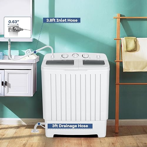 Miniatura 6 de RELAX4LIFE Lavadora portátil, doble tina de 20 libras de capacidad, lavadora compacta con lavadora (12 libras) y giratoria (8 libras), temporizador,