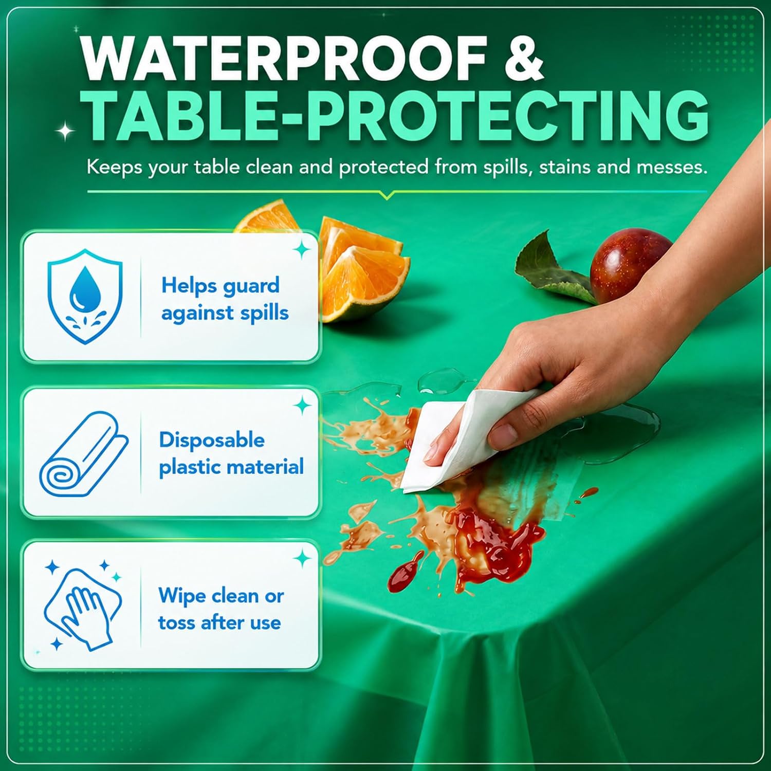 Newwiee 72 Pack Blue and Green Plastic Tablecloths 54" x 72" Disposable Teal Mint Table Cloths for Rectangle Tables Waterproof Sage Green Table Covers for Baby Shower Jungle Safari Party Decoration