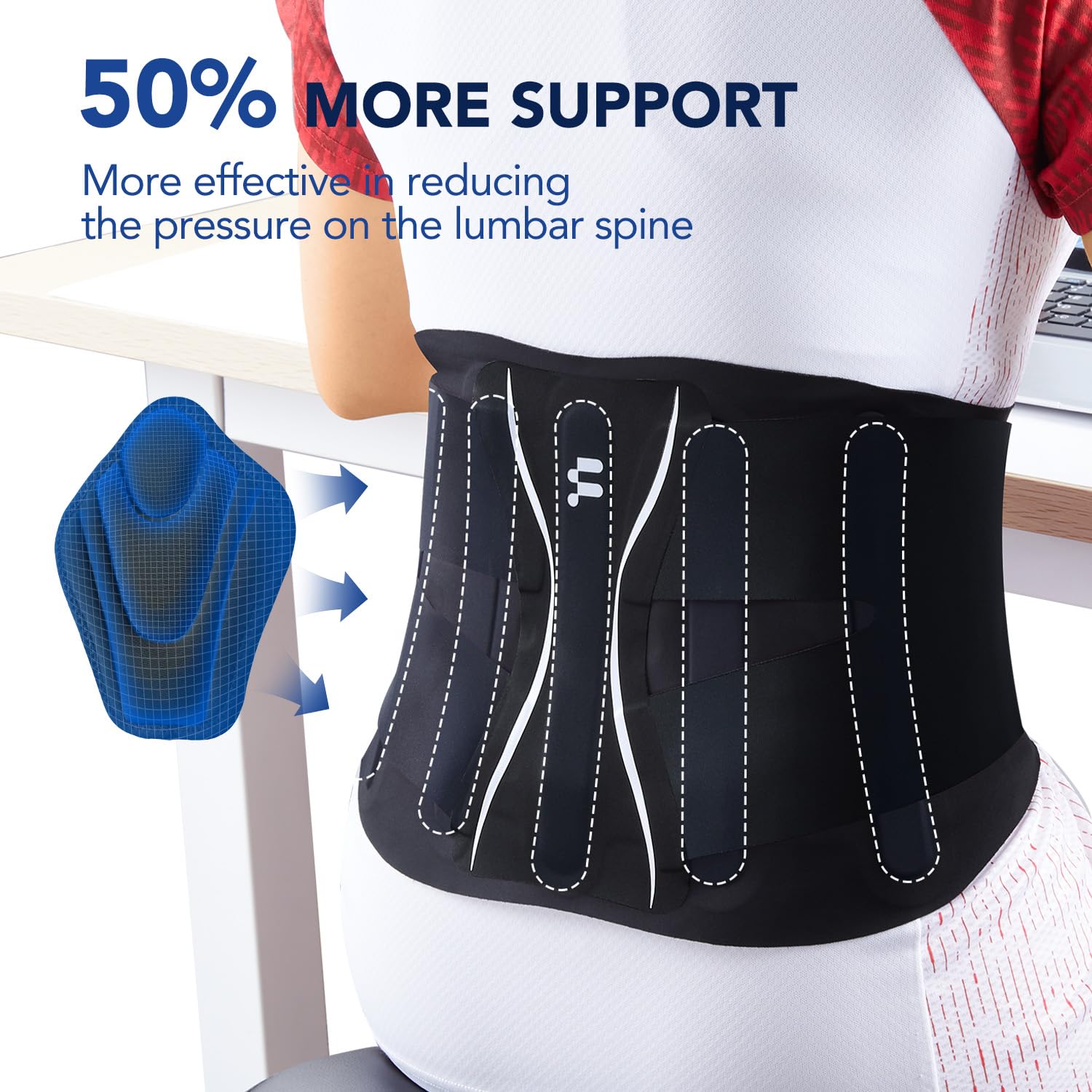 Fitomo Bande Lombaire Support Dorsal, Tissu Yoga Monobloc Ultra-mince de 0,5 mm Sans Coutures, Coussin Lombaire 3D Amovible pour Support Lombaire pour Homme et Femme