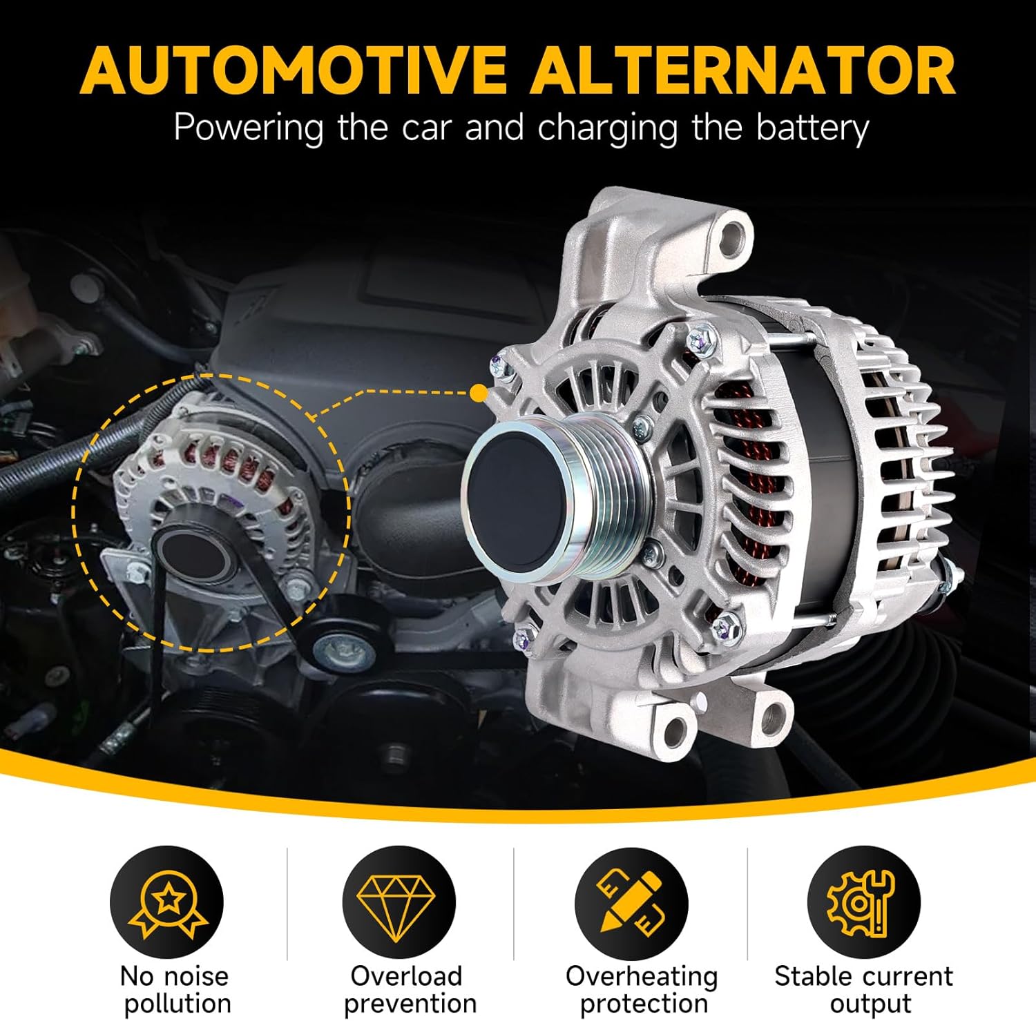56029624AA Alternator 160A 12V fit for 2015-2017 Chrysler 200,2015-2022 Ram ProMaster 2.4L 2014-2022 Jeep Cherokee Compass Renegade,Replaces 56029624AB