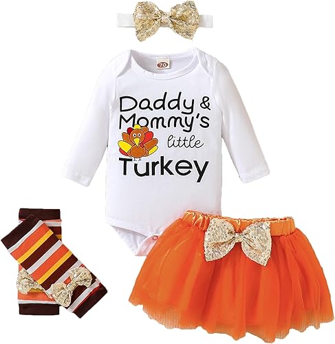 Traje de Acción de Gracias para bebé niña, falda tutú, calentador de piernas+diadema de conejo