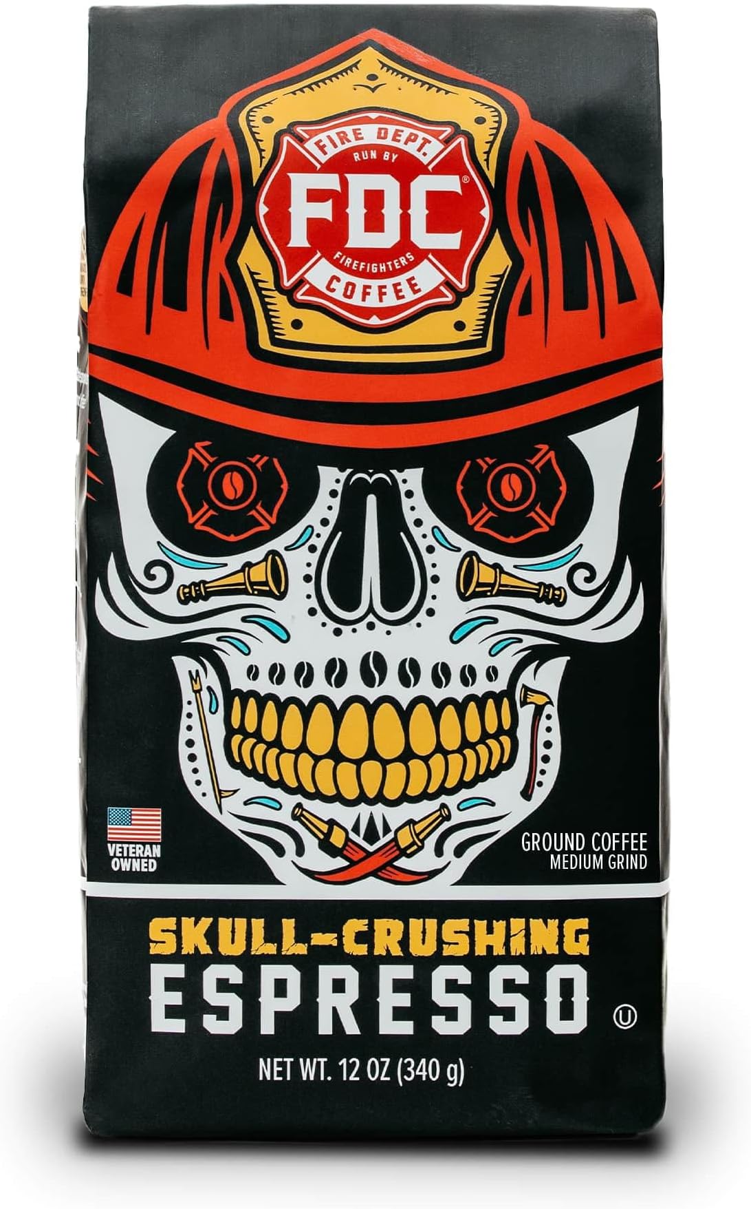 Fire Department Coffee - Gives Back to Firefighters - Full-Bodied & Bold Skull Crushing Espresso Ground Coffee - Roasted in the USA - Veteran Owned - 12 oz