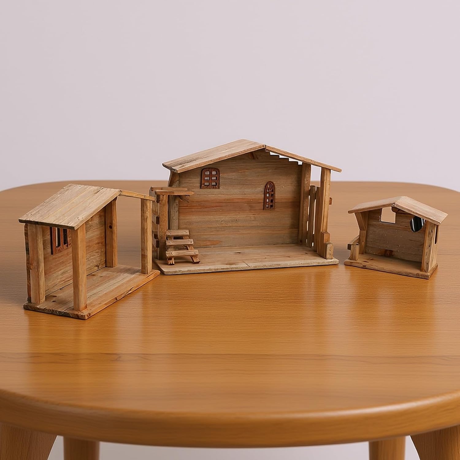 Xmas Wooden Stable, Solid Wood Rustic Tabletop Decor, Stackable Christmas House with Stable for Fireplace and Holiday Display