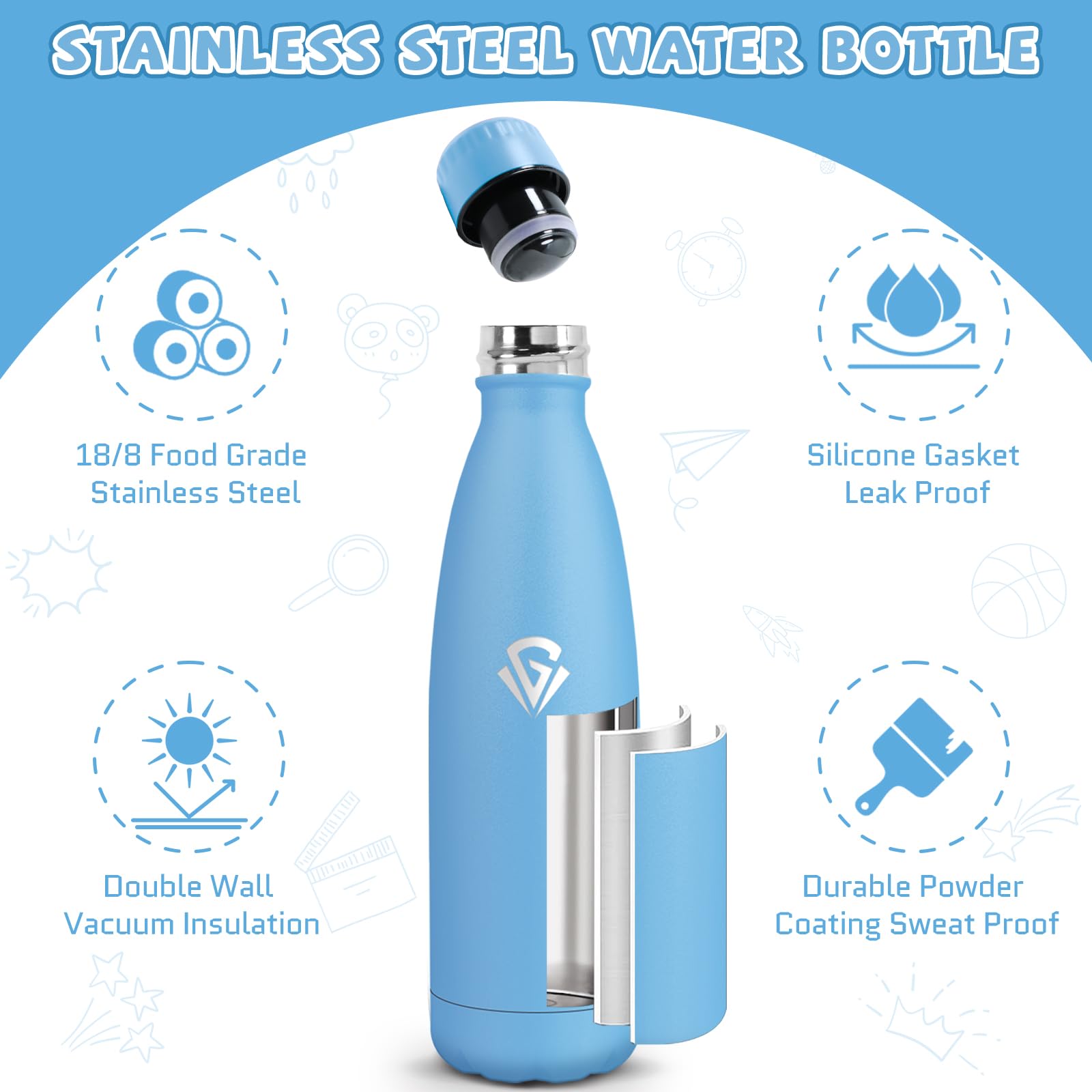 Gourde Isotherme 500ML Acier Inoxydable 18/8 Bouteille Isotherme Sans BPA Étanche Double Isolation